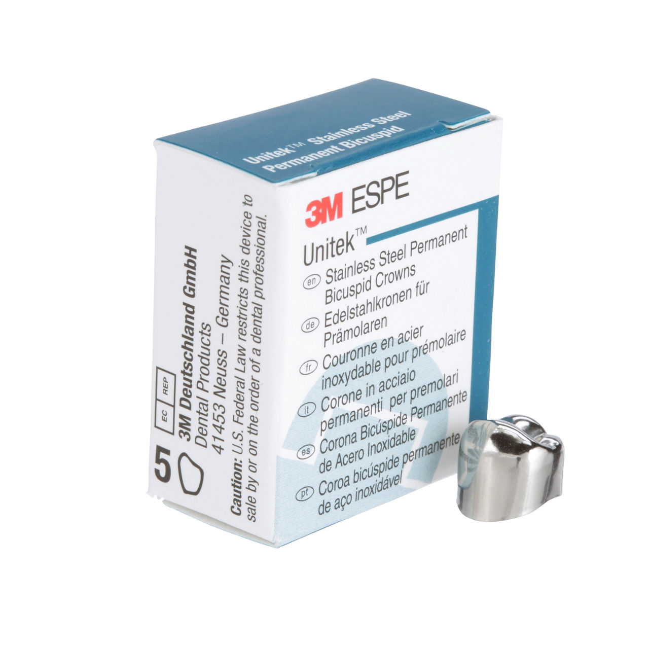 3M ESPE Unitek Stainless Steel Permanent Second Bicuspid Crown, 900646, lower right, size 6