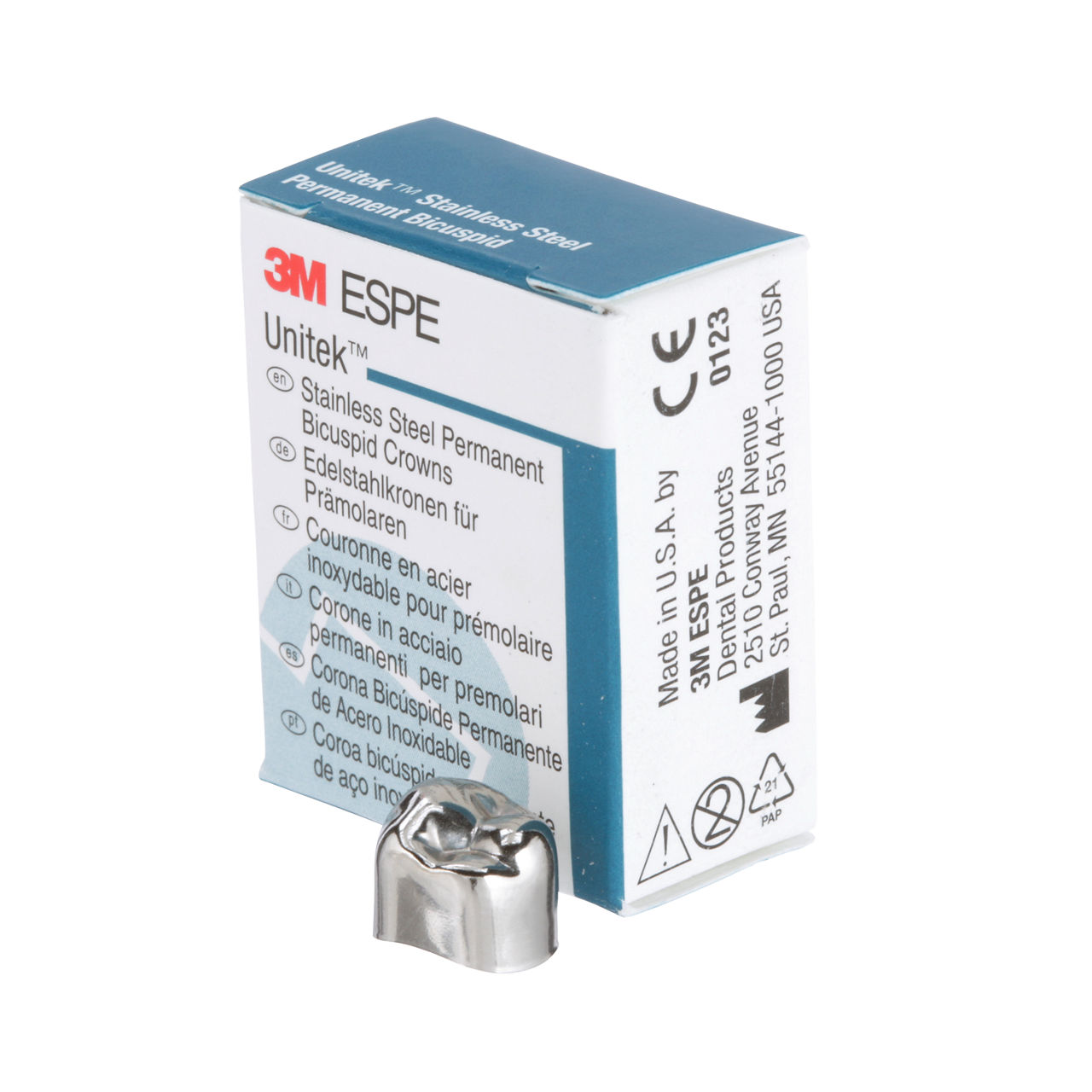 3M ESPE Unitek Stainless Steel Permanent Second Bicuspid Crown, 900646, lower right, size 6
