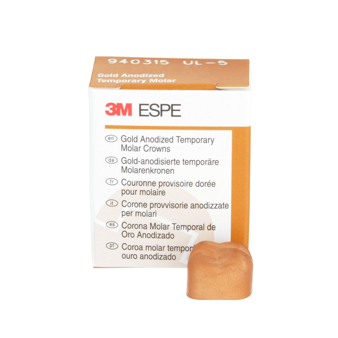 3M™ Gold Anodized Temporary Molar Crowns, 940315, Upper Left FirstMolar, Size 5, 5 Crowns