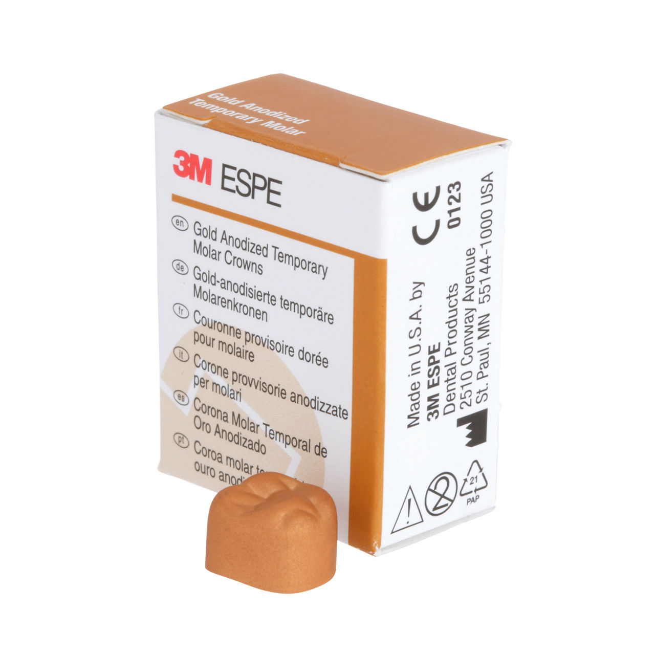 3M ESPE Gold Anodized Temporary Molar Crown, 940322, first molar, upper right, #2