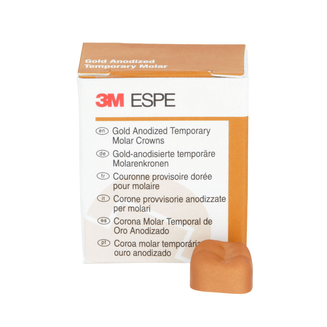 3M™ Gold Anodized Temporary Molar Crowns, 940445, Lower Right SecondMolar, Size 5, 5 Crowns