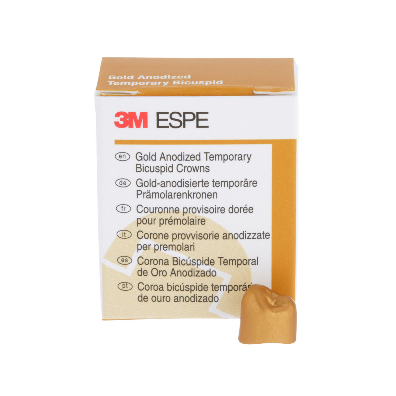 3M™ Gold Anodized Temporary Bicuspid Crowns, 940545, Lower Right FirstBicuspid, Size 5, 5 Crowns
