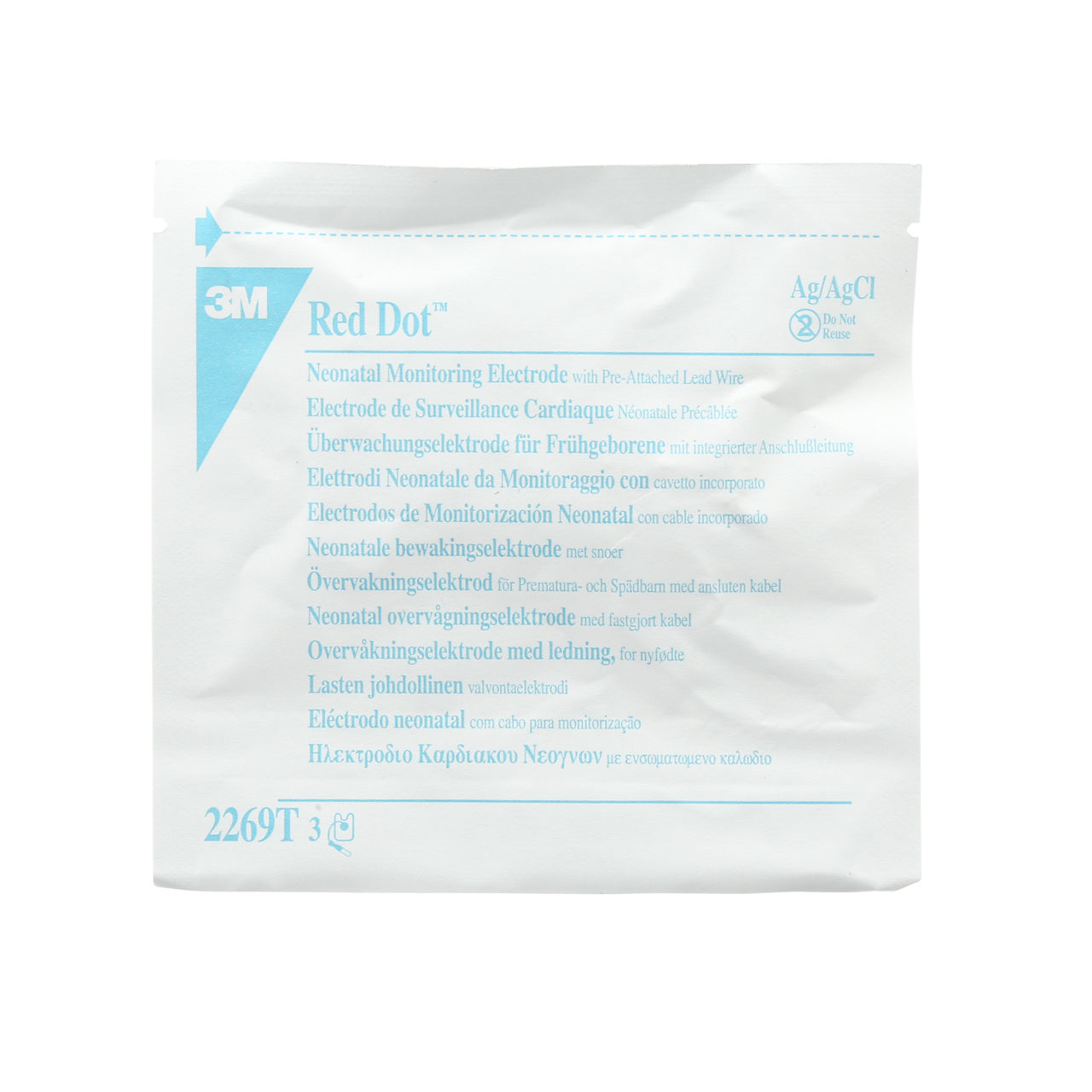 3M™ Red Dot™ ECG Monitoring Electrodes with Clear Tape, 2269T, 3Ea/Pack, 10 Pack/Carton, 10 Carton/Case