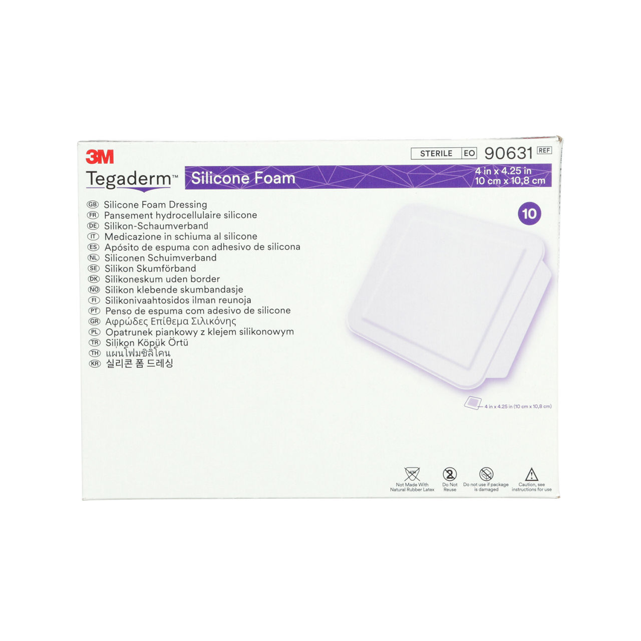 3M™ Tegaderm™ Silicone Foam Dressing, 90631, 4 x 4.25 in, 10/Carton, 4Cartons/Case