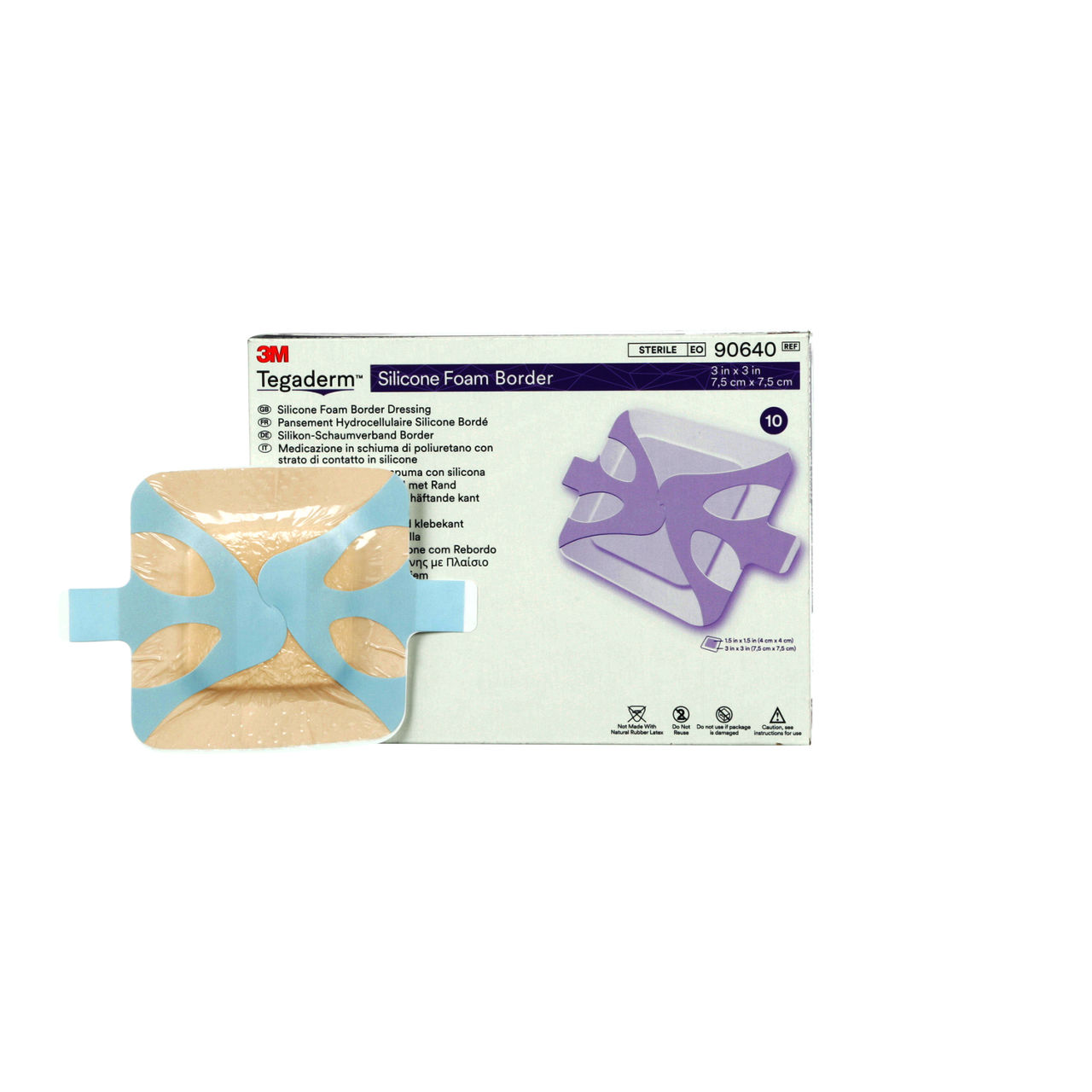 3M™ Tegaderm™ Silicone Foam Border Dressing, 90640, 3 x 3 IN, 7.5 x 7.5cm, 10/Carton, 6 Carton/Case