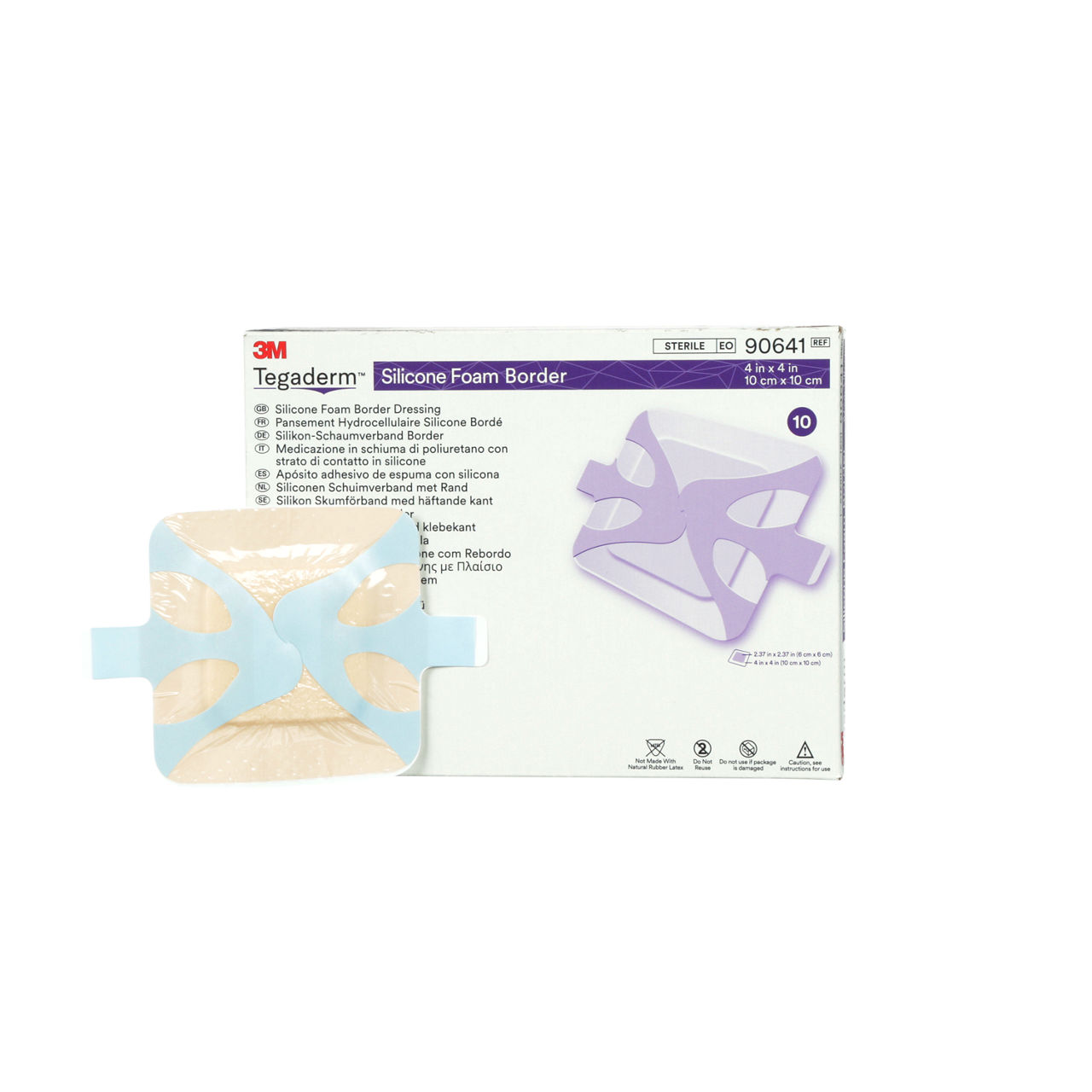 3M™ Tegaderm™ Silicone Foam Border Dressing, 90641, 4 x 4 IN, 10 x 10CM,10/Carton, 6 Carton/Case