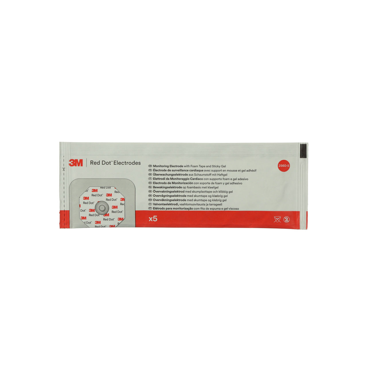 3M™ Red Dot™ Monitoring Electrode with Foam Tape and Sticky Gel Part 2560-5 in package(front)