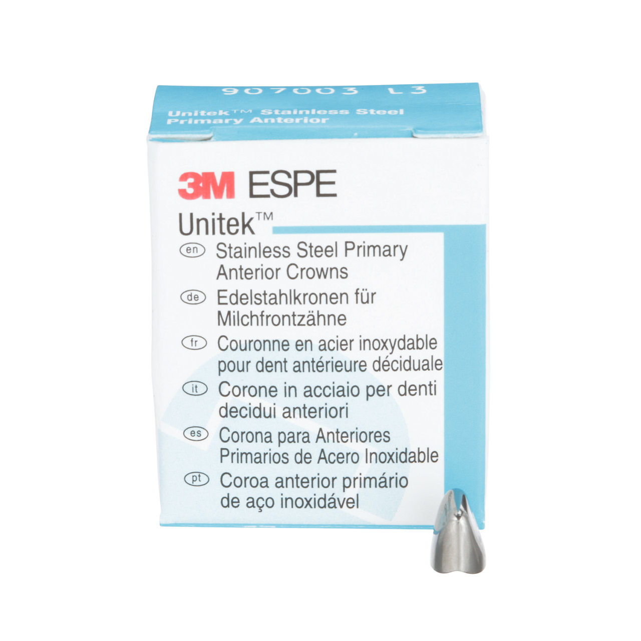 3M™ Unitek™ Stainless Steel Primary Anterior Crowns, 907003, Upper LeftCentral, Size 3, 5 Crowns