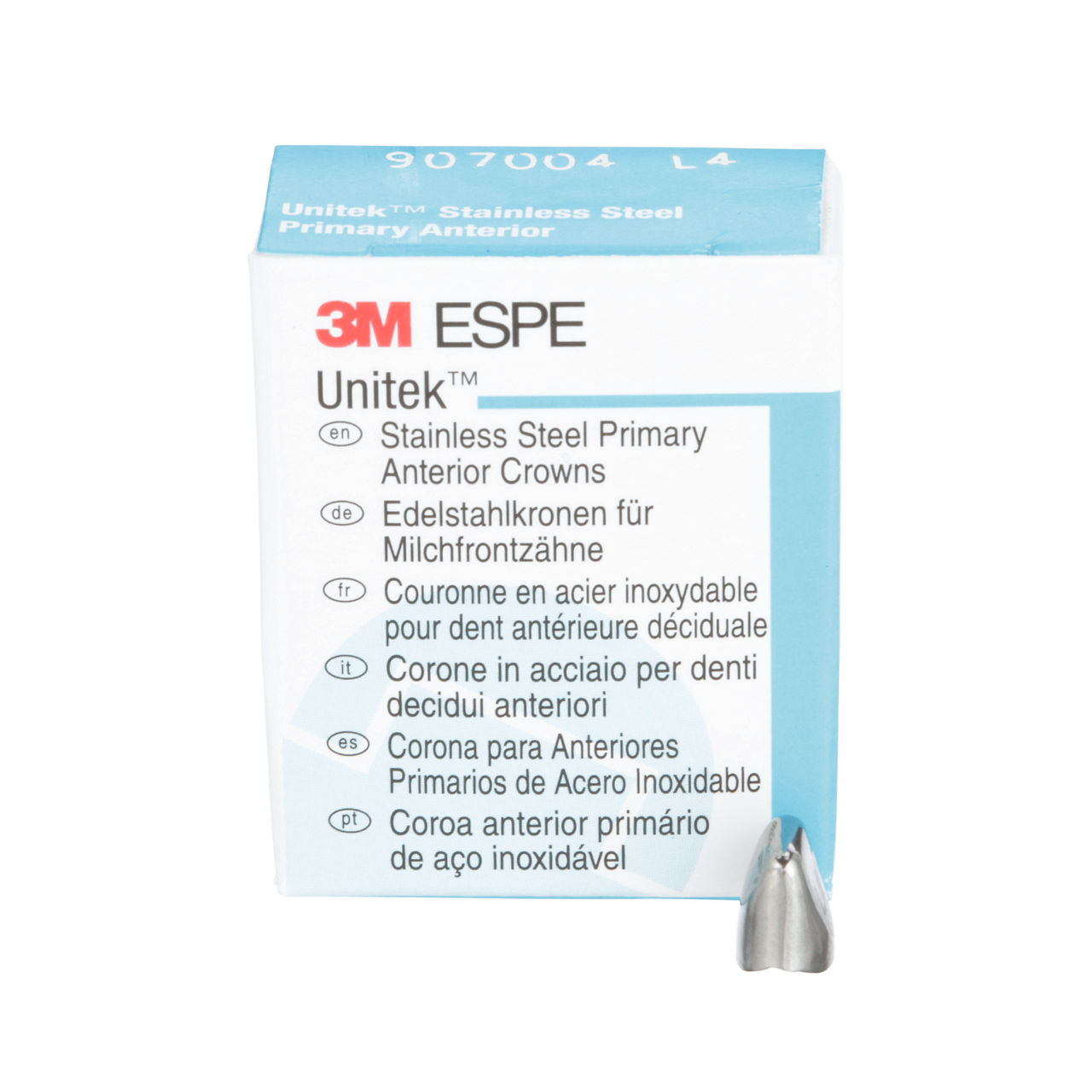 3M™ Unitek™ Stainless Steel Primary Anterior Crowns, 907004, Upper LeftCentral, Size 4, 5 Crowns