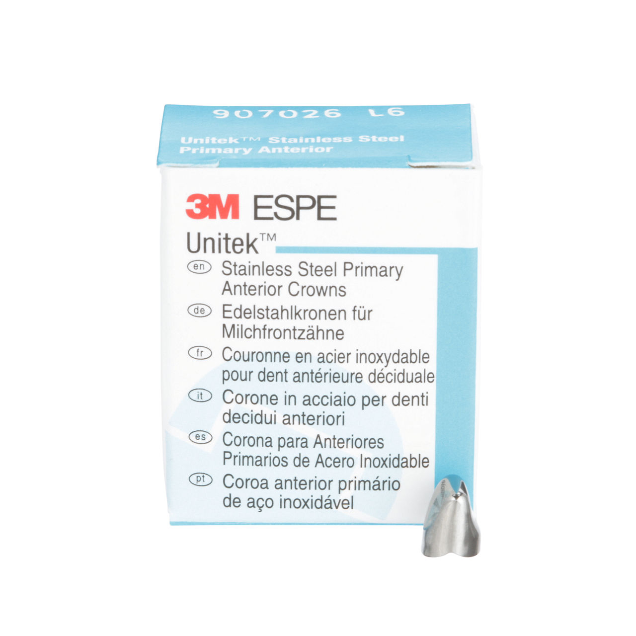 3M™ Unitek™ Stainless Steel Primary Anterior Crowns, 907026, Upper LeftLateral, Size 6, 5 Crowns