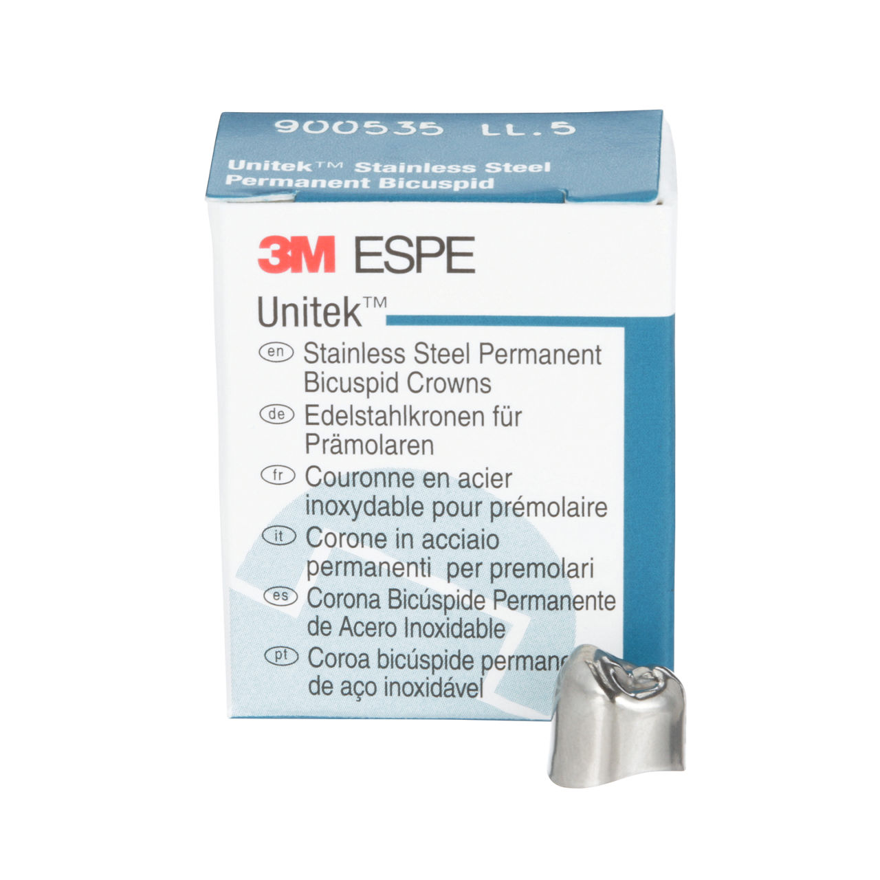 3M™ Unitek™ Stainless Steel Permanent Bicuspid Crowns, 900535, LowerLeft First Bicuspid, Size 5, 5 Crowns