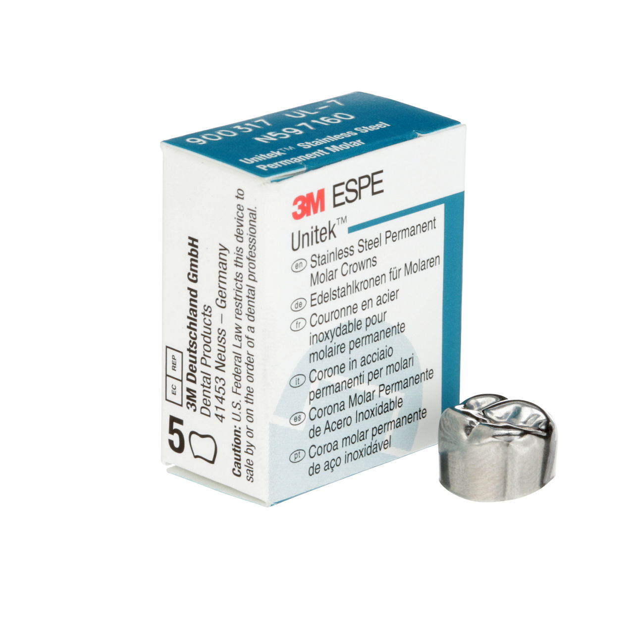 3M Unitek SS First Prmannt Molar, Upr Lft, Size7 (5/box), 900317