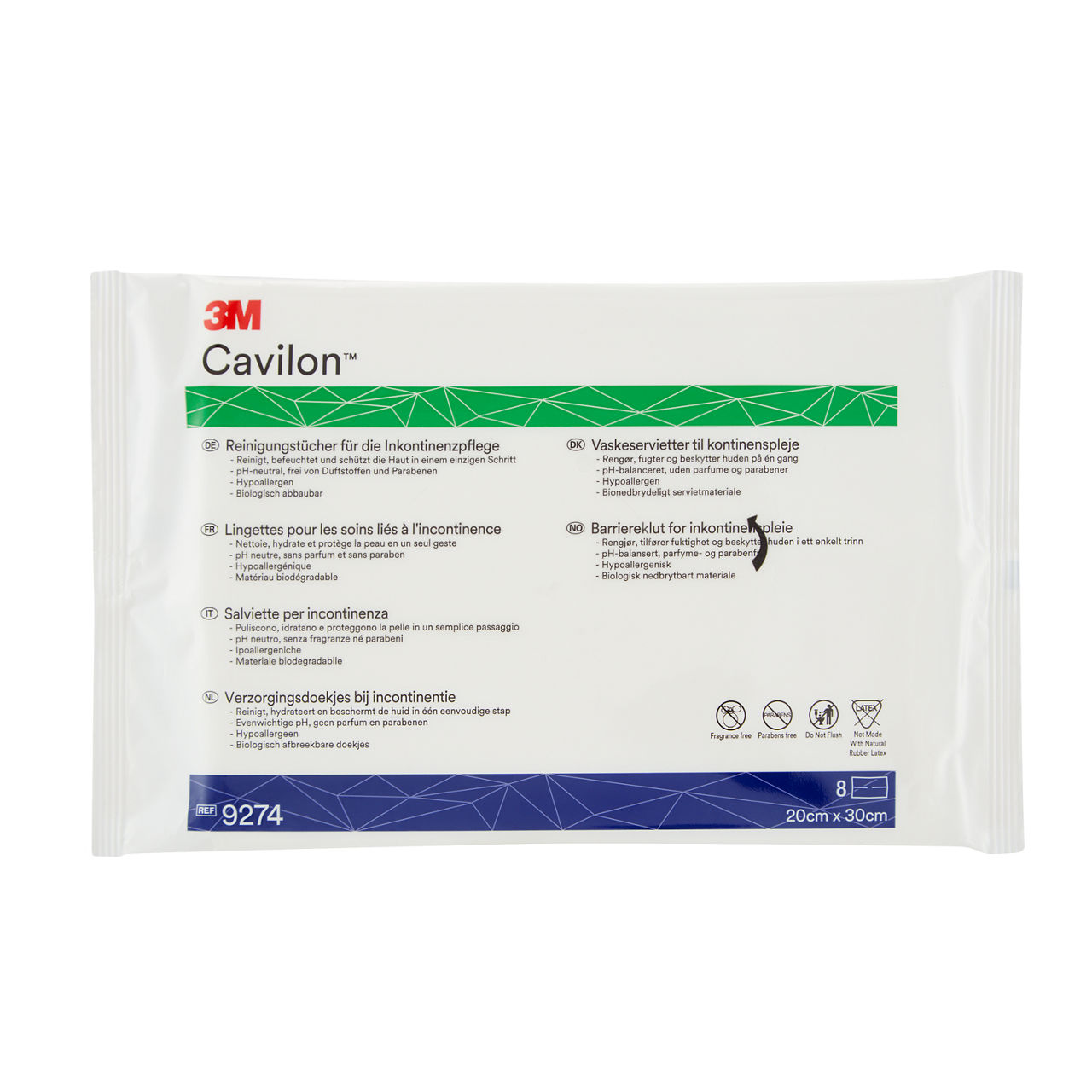 3M™ Cavilon™ Reinigungstücher für die Inkontinenzpflege, 9274, 20 cm x 30 cm, 8 Tücher / Packung