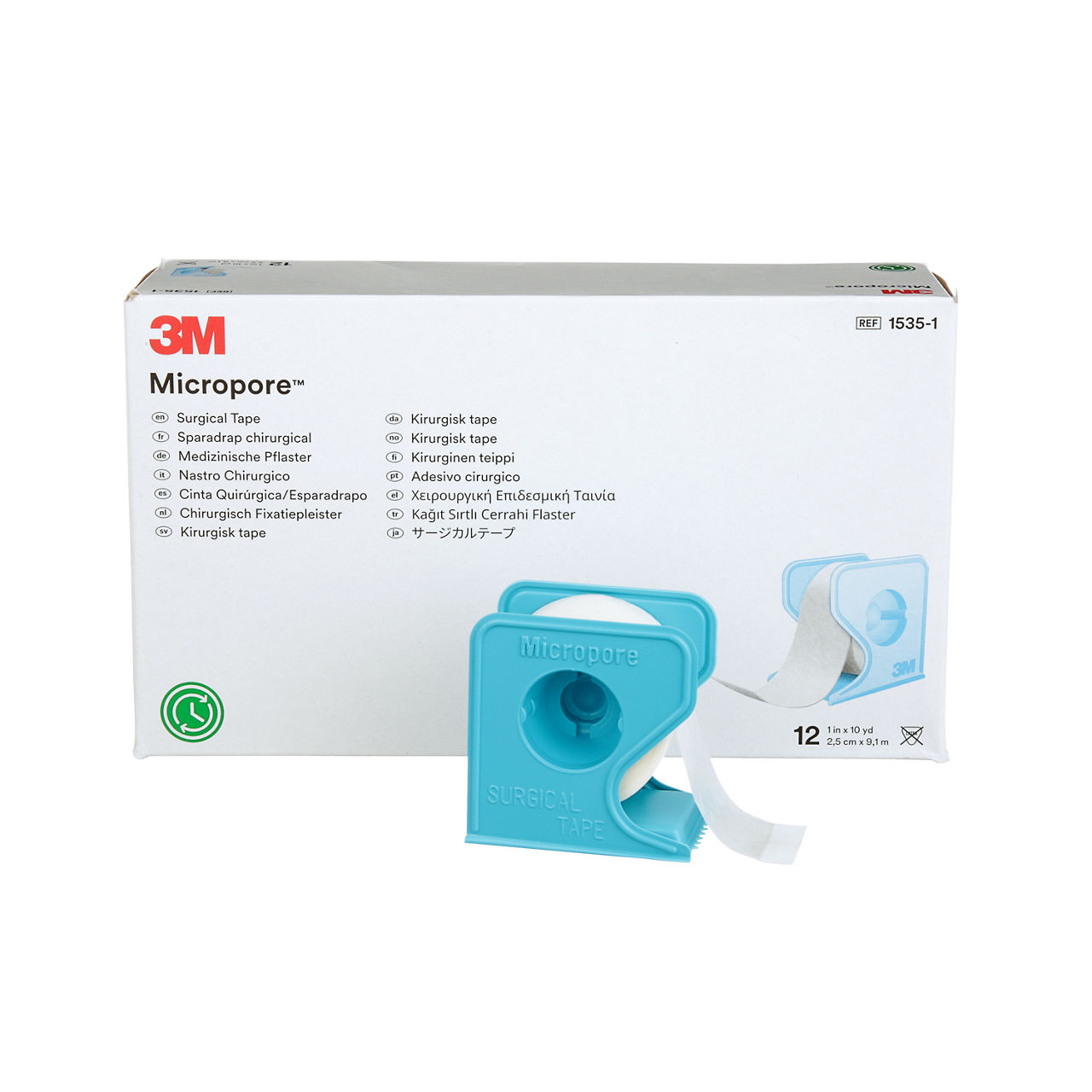 3M Micropore Surgical Tape with Dispenser 1535-1, 1 IN x 10 YD (2,5cm x 9,1m), 12 Rolls/Box