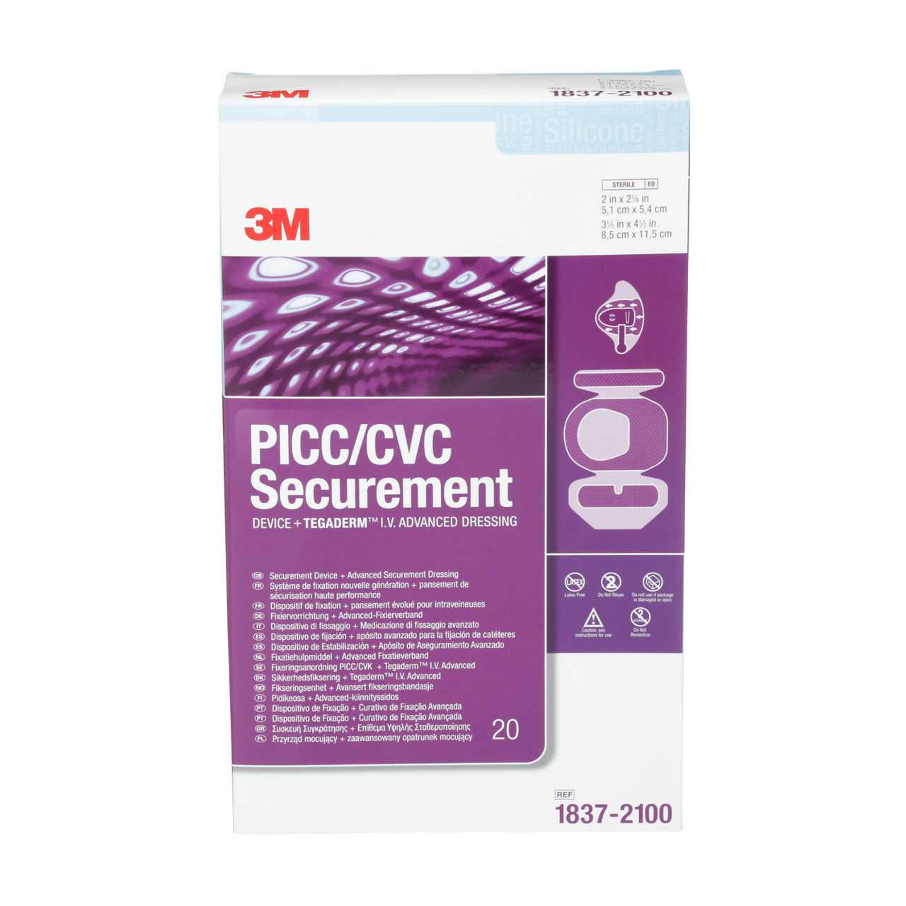 3M™ Tegaderm™ PICC/CVC Securement Device + I.V. Advanced Securement Dsg, 1837-2100, 8.5 cm x 11.5 cm, 20/Ctn, 4 Ctns/Cs