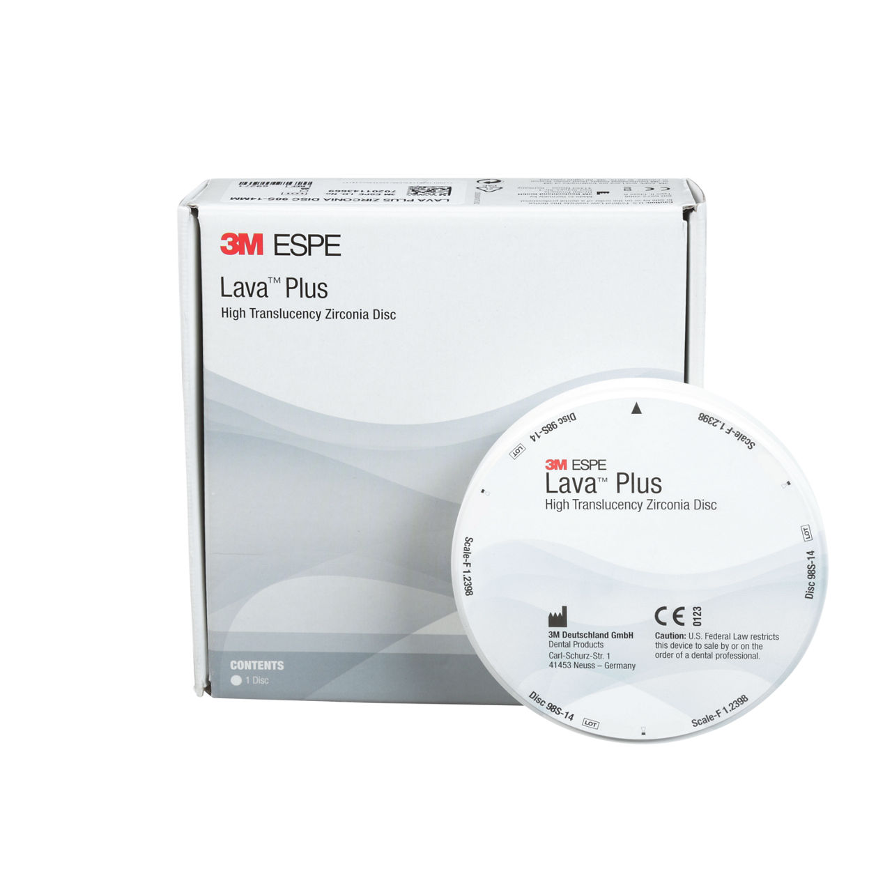 3M™ Lava™ Plus High Translucency Zirconia Disc, 69391, 98S x 14 mm