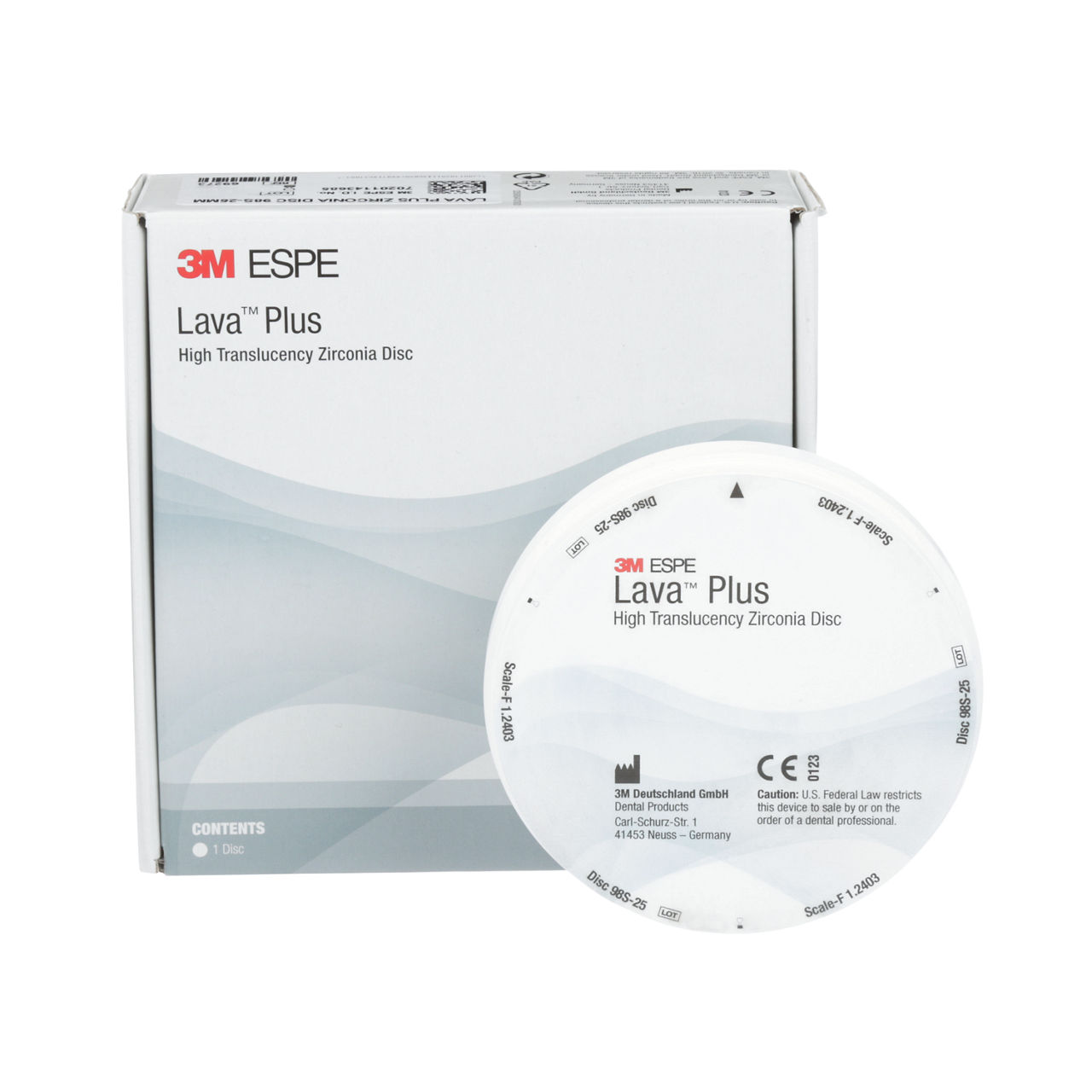 3M™ Lava™ Plus High Translucency Zirconia Disc, 69399, 98S x 25 mm
