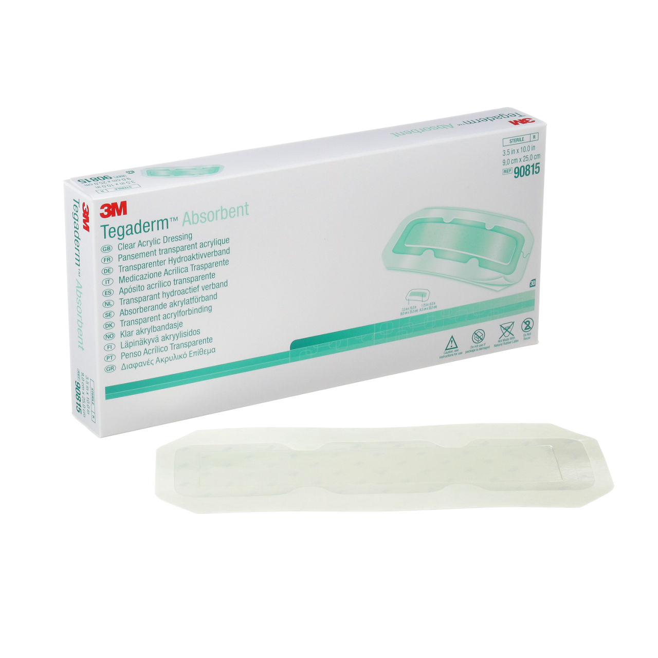 3M™ Tegaderm™ Absorbent Clear Acrylic Dressing, 90815, Rectangle, 3-1/2 in x 10 in (9 cm x 25 cm), 30/CAR, 4 CAR/CS