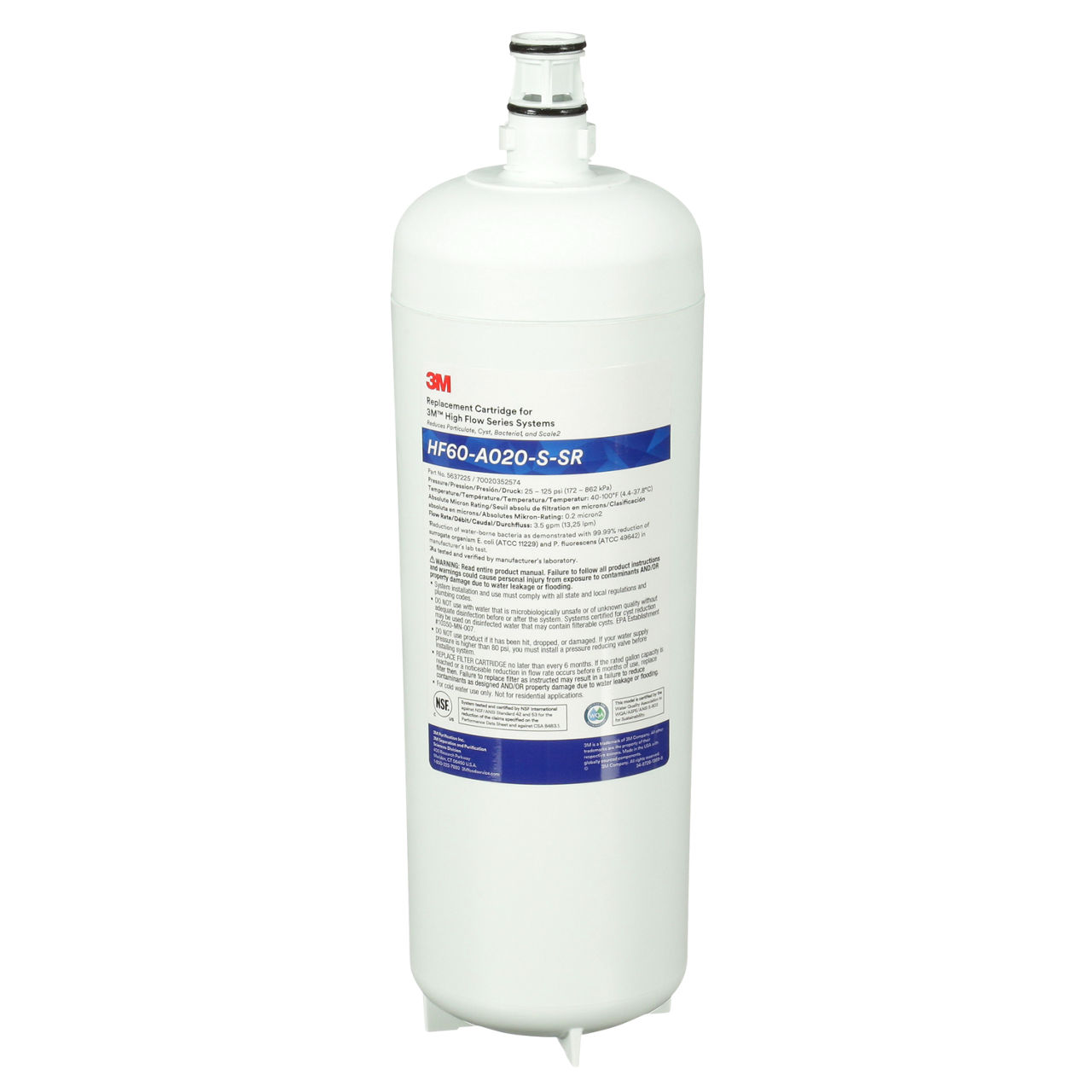 3M™ High Flow Carbonless Absolute Series Water Filter CartridgeHF60-A020-S-SR, 5637225, 0.2 um Absolute, 3.5 gpm, 1/Case