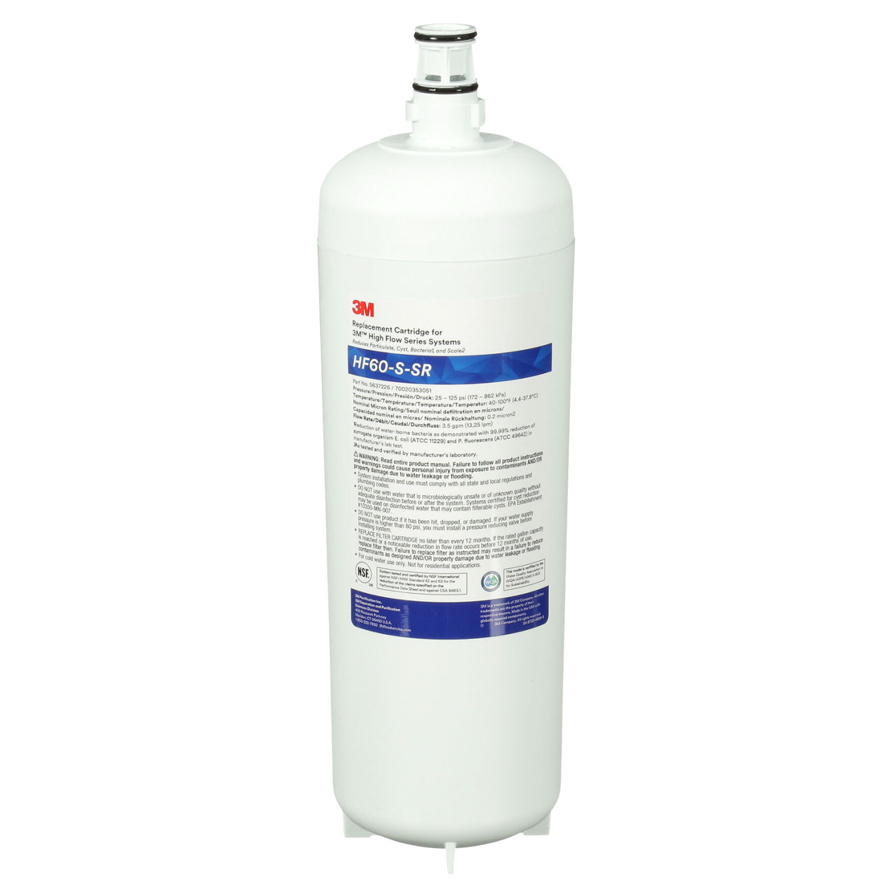 3M™ High Flow Carbonless Series Water Filter Cartridge HF60-S-SR,5637226, 0.2 um Nominal, 3.5 gpm, 1/Case