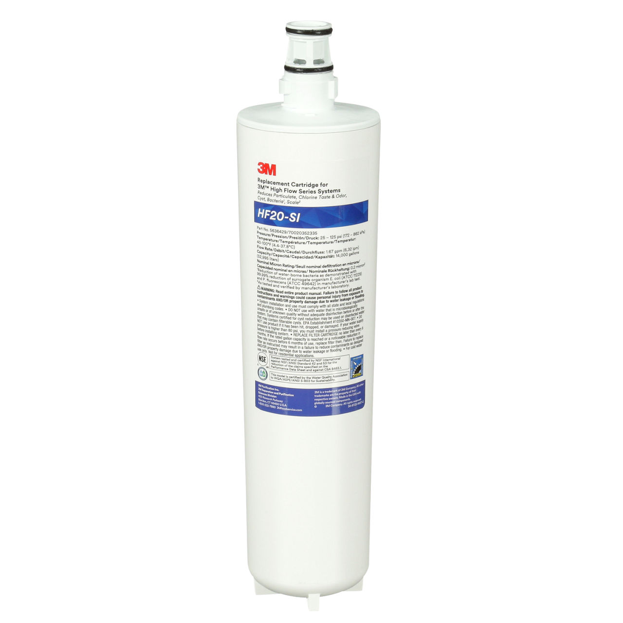 3M™ High Flow Series Filter Cartridge HF20-SI, 5636429, 0.2 um NOM, 1.67gpm, 14000 gal, 6/Case