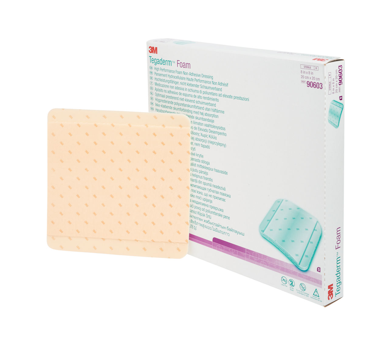 3M™ Tegaderm™ High Performance Foam Non-Adhesive Dressing, 90603, 8 in x 8 in (20 cm x 20 cm), 5/ct 6ct/Case