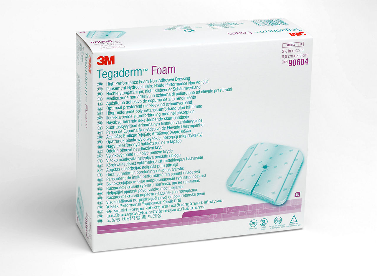 3M™ Tegaderm™ High Performance Foam Non-Adhesive Dressing, 90604, Fenestrated, 3-1/2 in x 3-1/2 in, 10/ct 4ct/Case