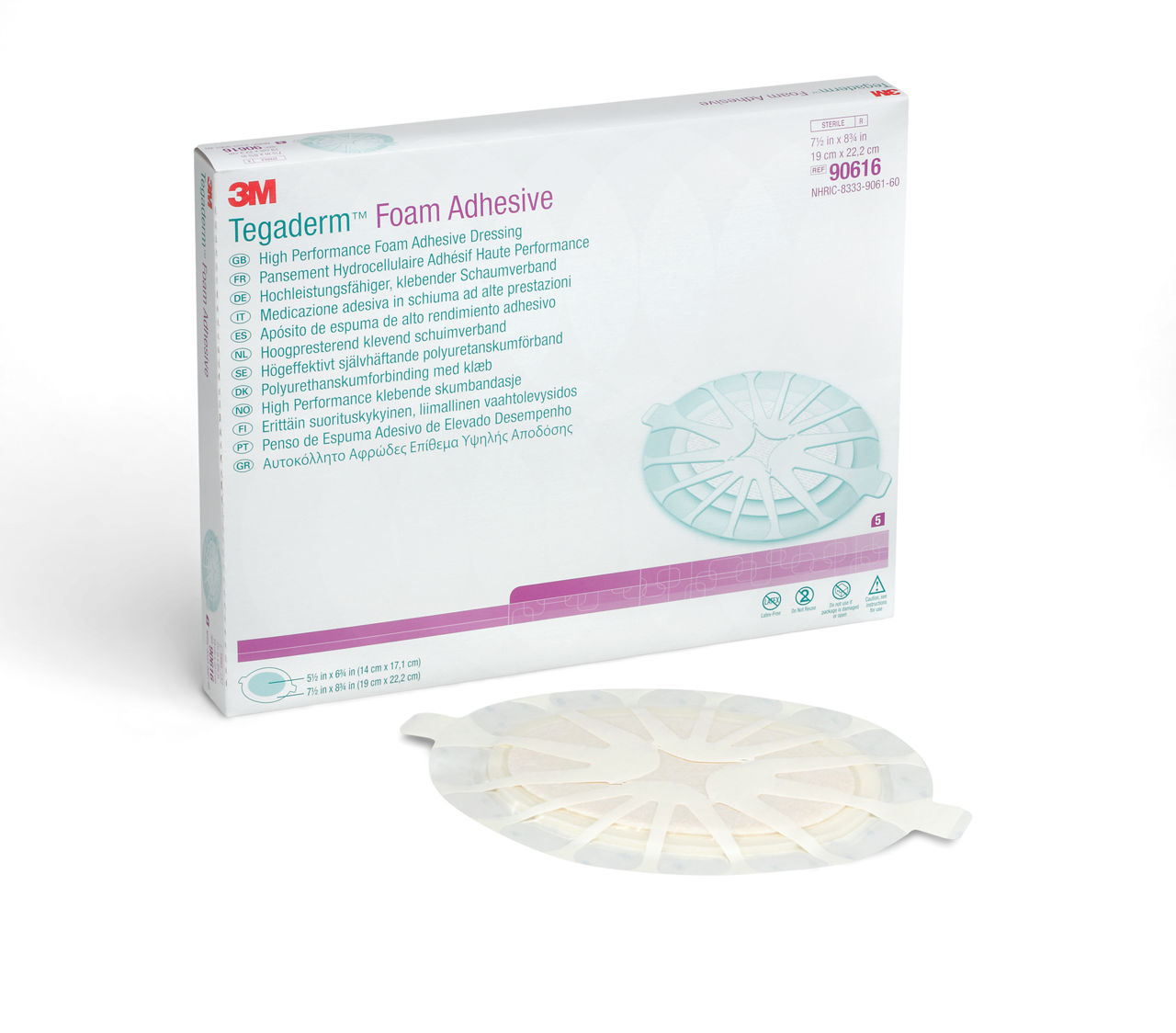 3M™ Tegaderm™ High Performance Foam Adhesive Dressing 90616, Large Oval,7 1/2 IN x 8 3/4 IN, 5 Bag/Pack, 3 Pack/Case