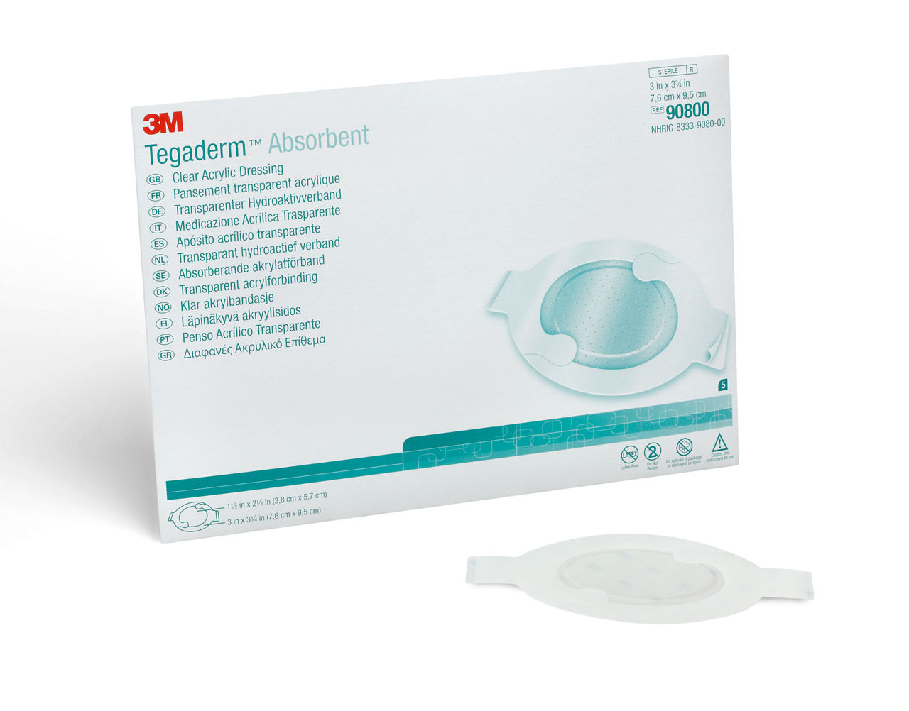 Tegaderm Absorbent Clear Acrylic Dressing, 90800 - white bkgd