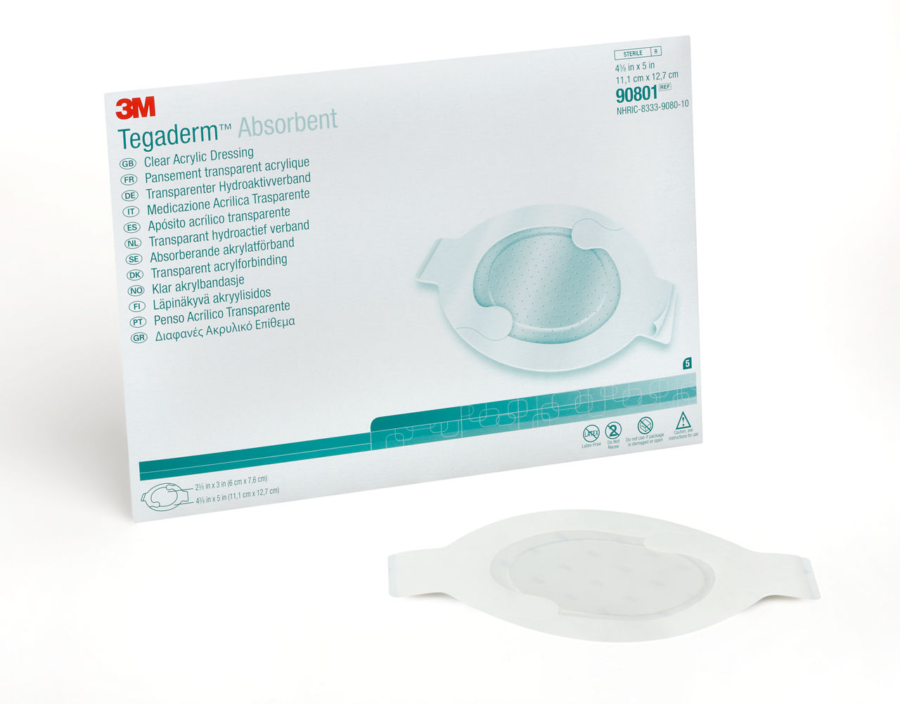 3M™ Tegaderm™ Absorbent Clear Acrylic Dressing, 90801, Oval, 4-3/8 in x 5 in (11.1 cm x 12.7 cm), 10/ct 4ct/Case