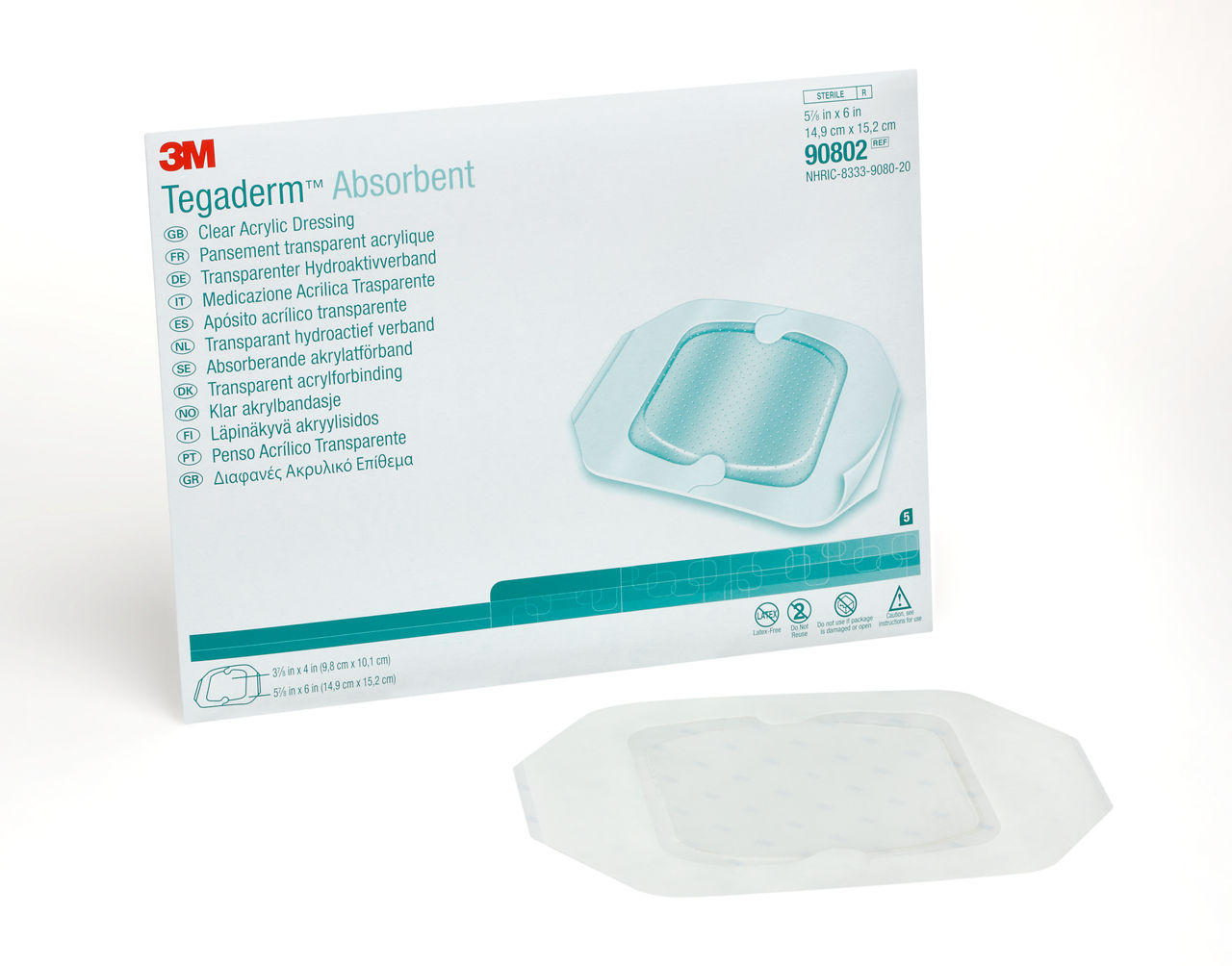 3M™ Tegaderm™ Absorbent Clear Acrylic Dressing, 90802, Oval, 5-7/8 in x 6 in (14.9 cm x 15.2 cm), 10/CAR, 4 CAR/CS