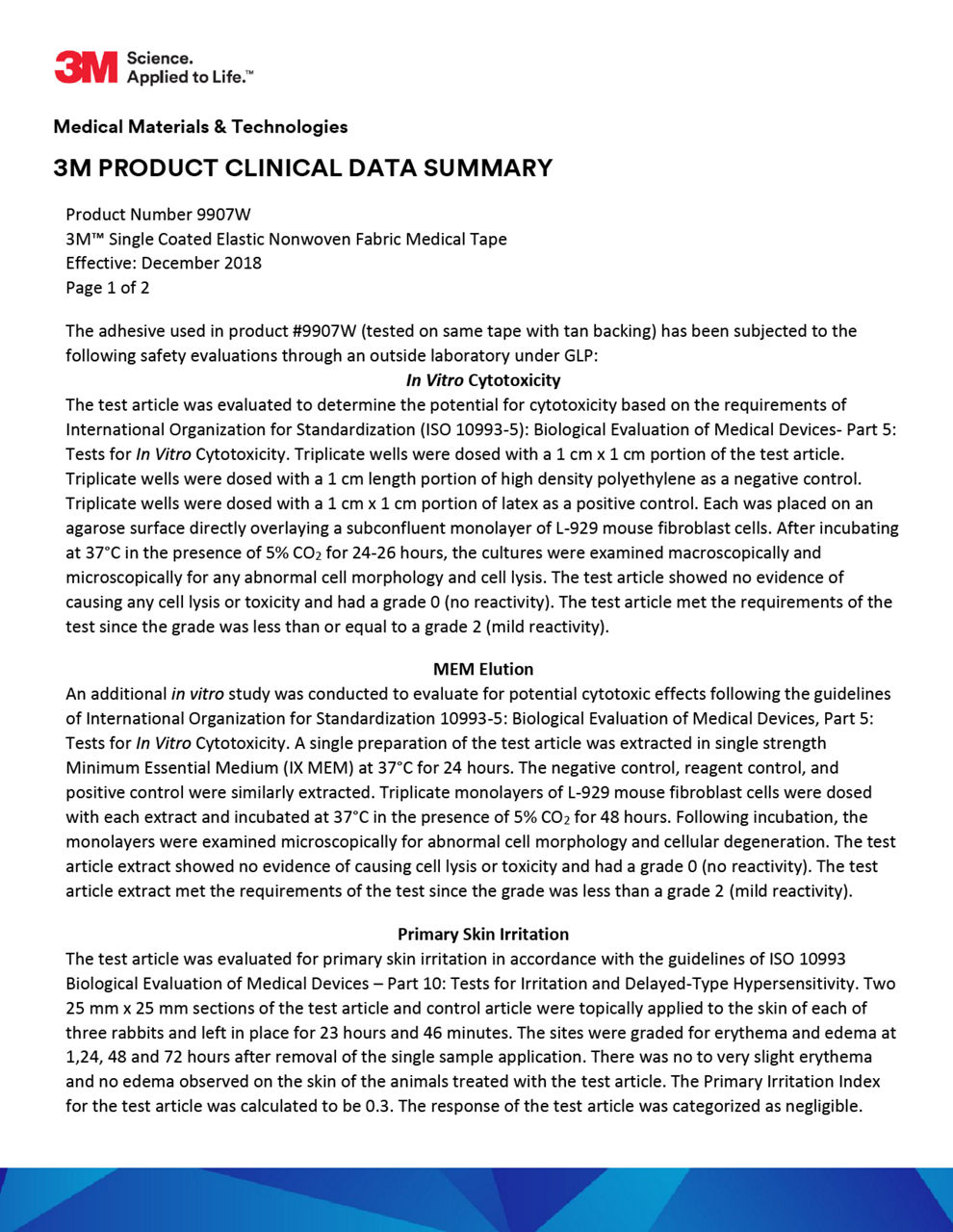 3M PRODUCT CLINICAL DATA SUMMARY