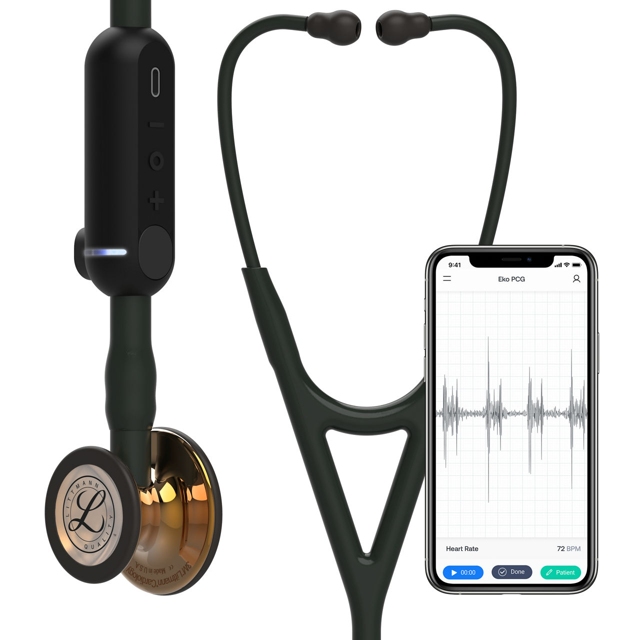 3M™ Littmann® CORE Digital Stethoscope, 8870, High Polish Copper-finish Chestpiece, Black Tube