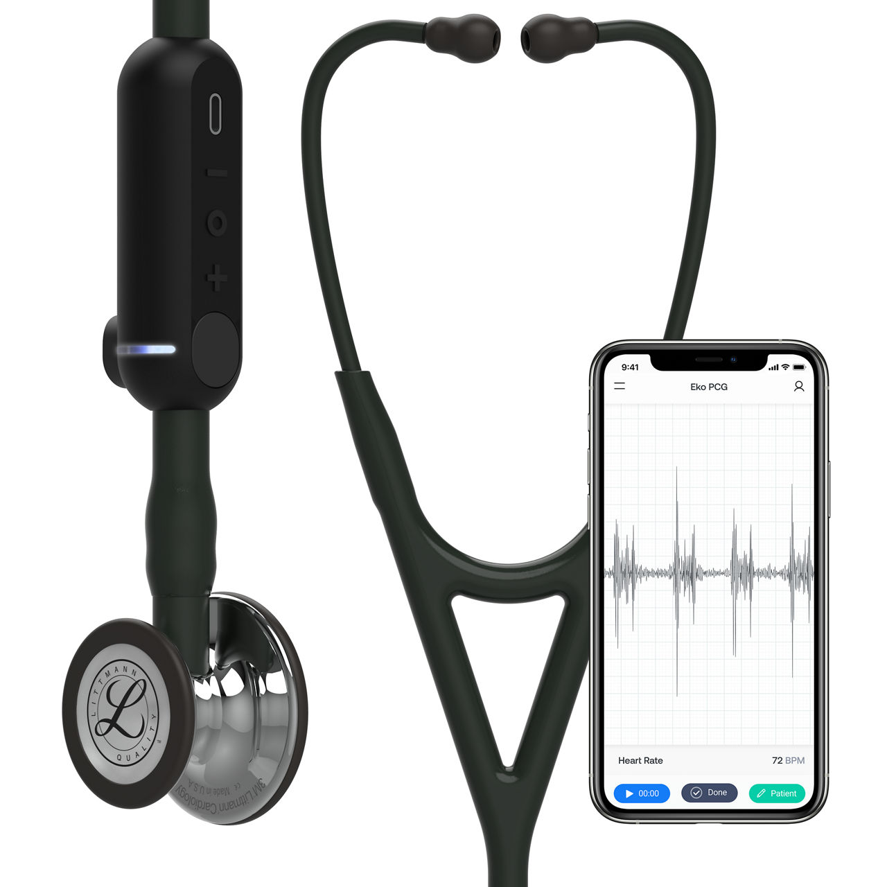 3M™ Littmann® CORE Digital Stethoscope, 8890, Mirror-finish Chestpiece, Black Tube