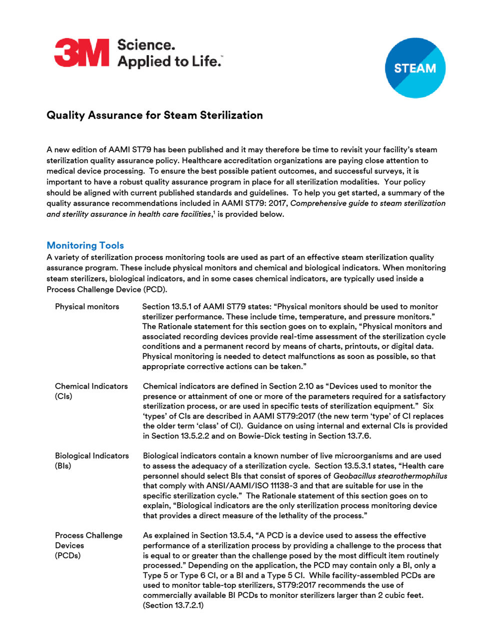 Quality assurance for steam sterilization summary preview