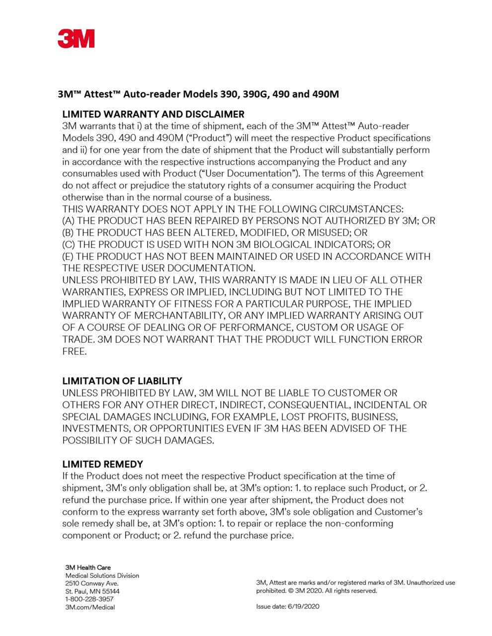 3M™ Attest™ Auto-reader Models 39 0, 390G, 490 and 490M 