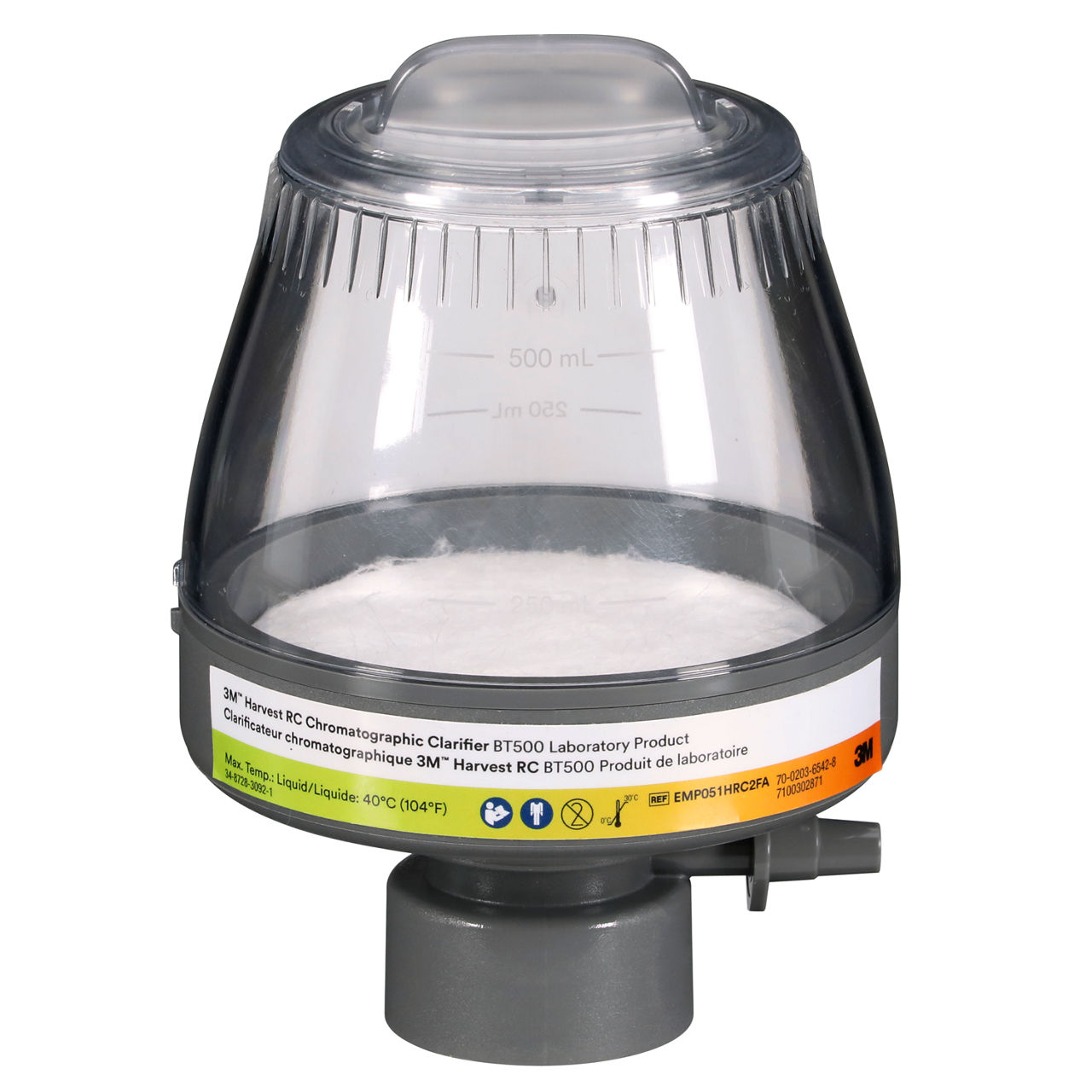 Bottle top filtration device with transparent holding area and a gray base