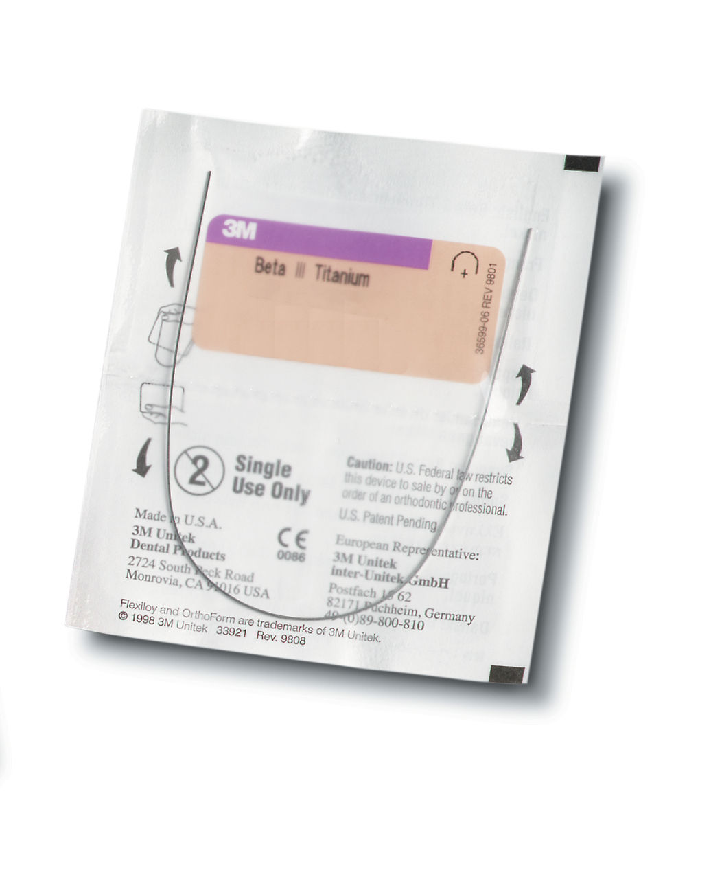 3M™ Unitek™ Beta III Titanium Archwire, .0175x.0175, OrthoForm™ IIIOvoid, Upper, 4301-338, Unit of Use, 10/Pk