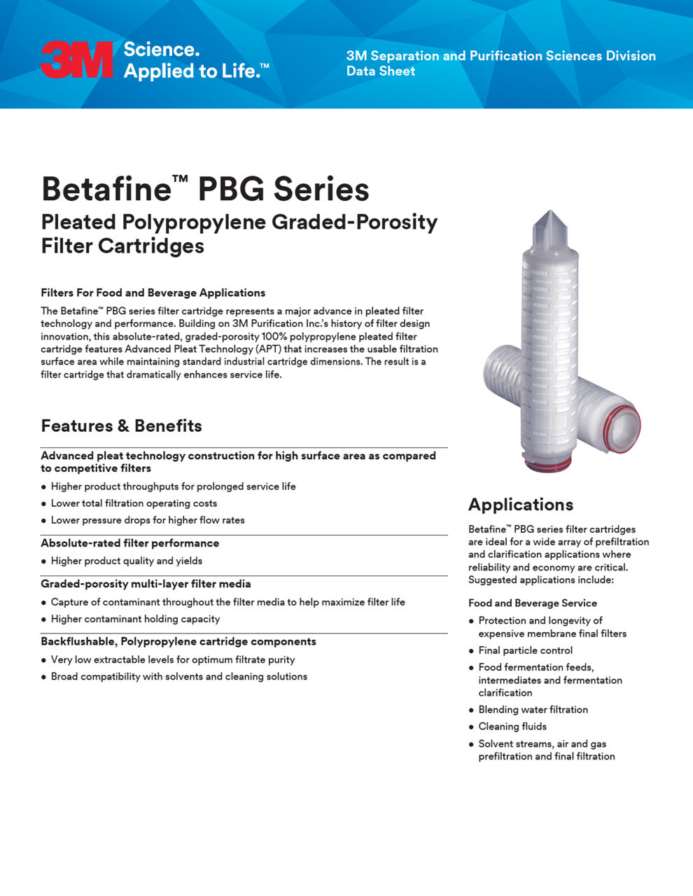 Betafine(TM) PB & PTG Series Pleated Polypropylene Filters