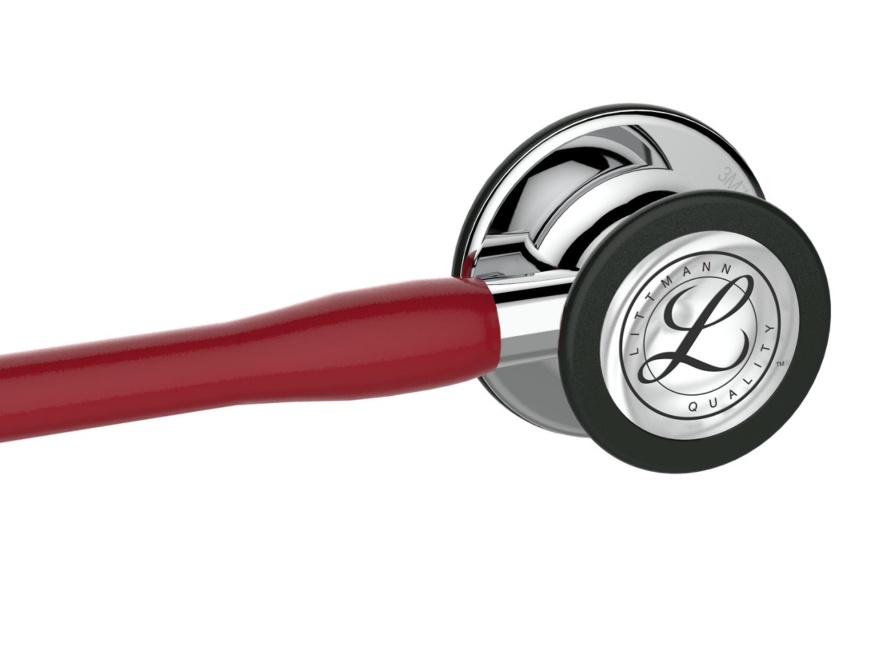 3M™ Littmann® Cardiology IV™ Stethoscope, Mirror Finish Chestpiece and Stem, Burgundy Tube, Stainless Steel Headset, 27 inches, 6170, angled view