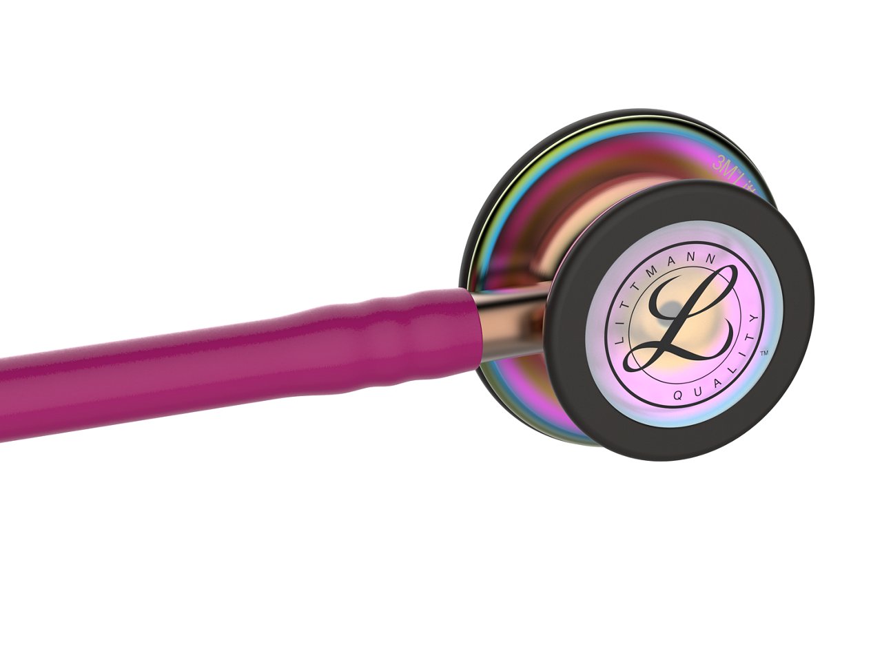 3M™ Littmann® Classic III™ Stethoscope, Rainbow-Finish, Raspberry Tube, 27 inch, 5806, angled view