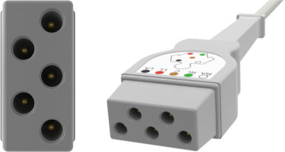 ECG Monitor Cable, 5-Lead, GE / Safety DIN, With Yokemate LWS®, 1 EA,D5C11