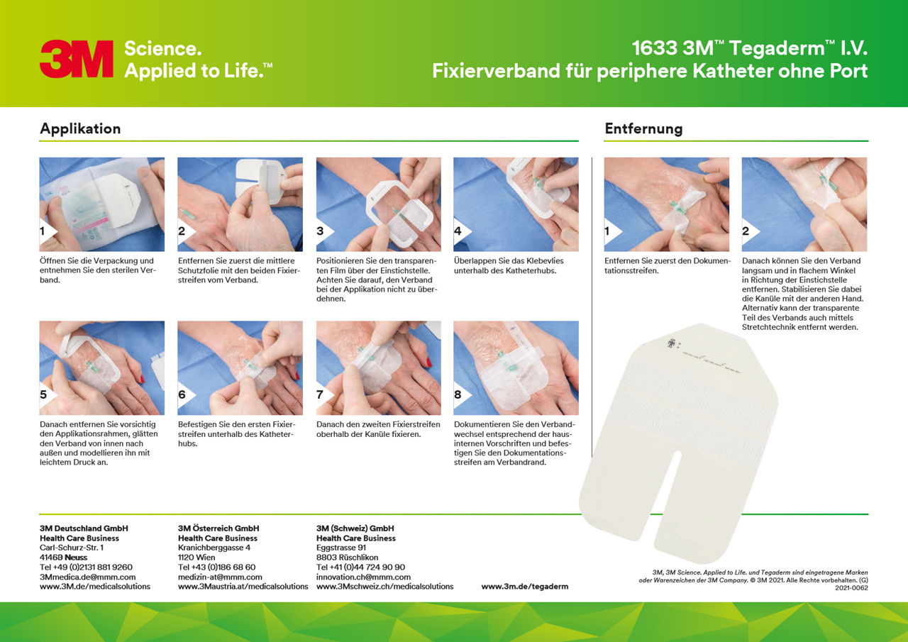 3M™ Tegaderm™ I.V. 1633 ohne Port Applikationsanleitung DACH-de