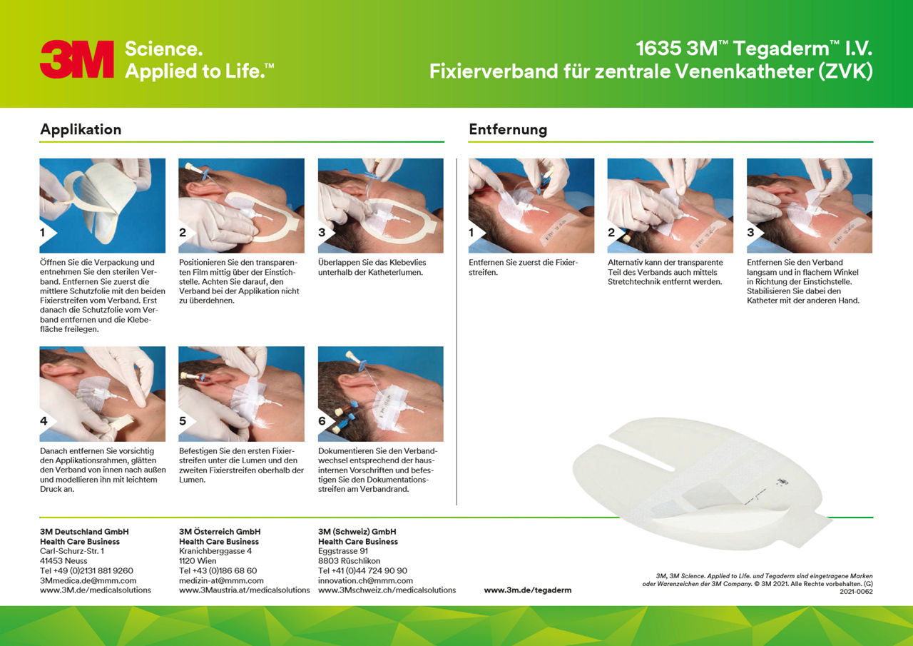 3M™ Tegaderm™ I.V. 1635 Applikationsanleitung DACH-de