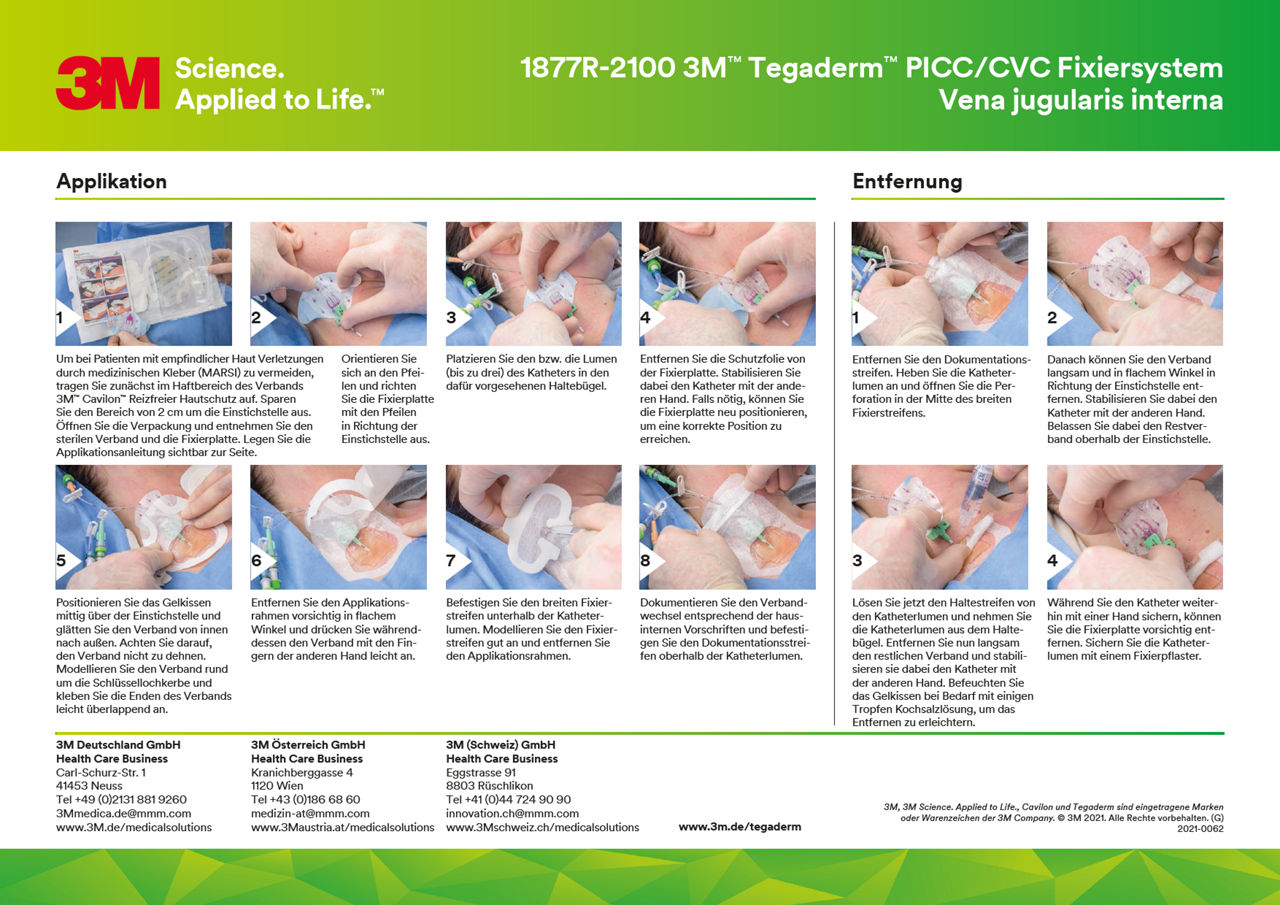 3M™ Tegaderm™ PICC/CVC Fixiersystem 1877R-2100 Applikationsanleitung DACH-de