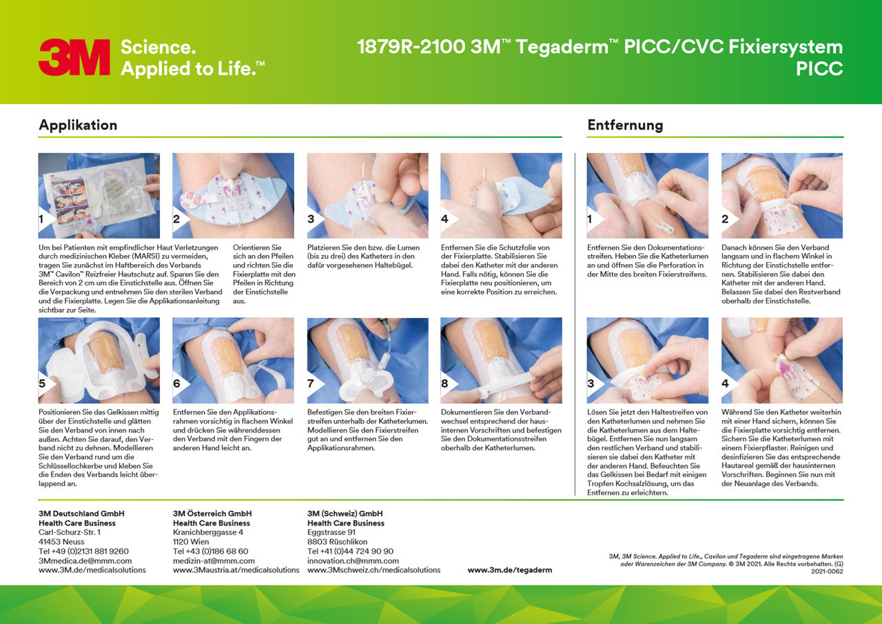 3M™ Tegaderm™ PICC/CVC Fixiersystem 1879R-2100 Applikationsanleitung DACH-de