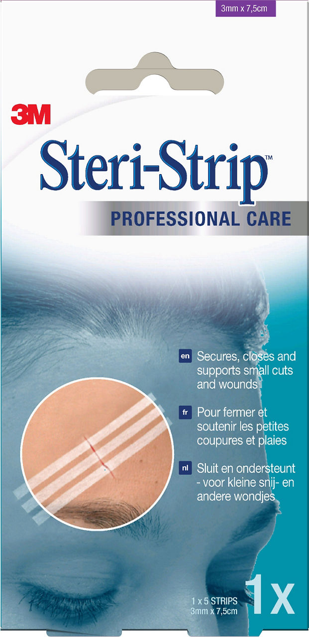 Sutures Cutanées Adhésives Stériles Avec Support Microporeux Renforcé3M™ Steri-Strip™, 6599340, 3 mm x 75 mm