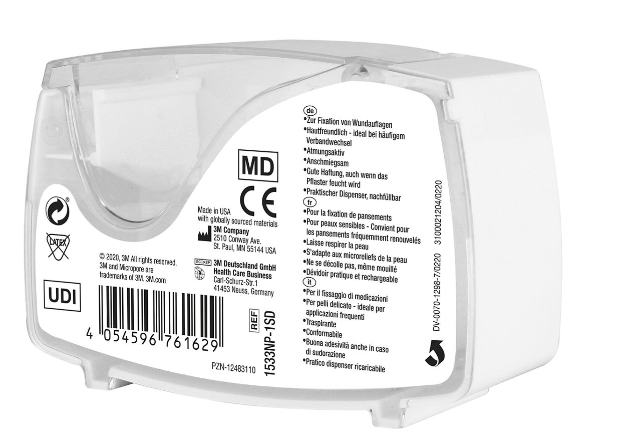 3M™ Micropore™ Surgical Tape Tan Dispenser 1533NP-1SD_angle back