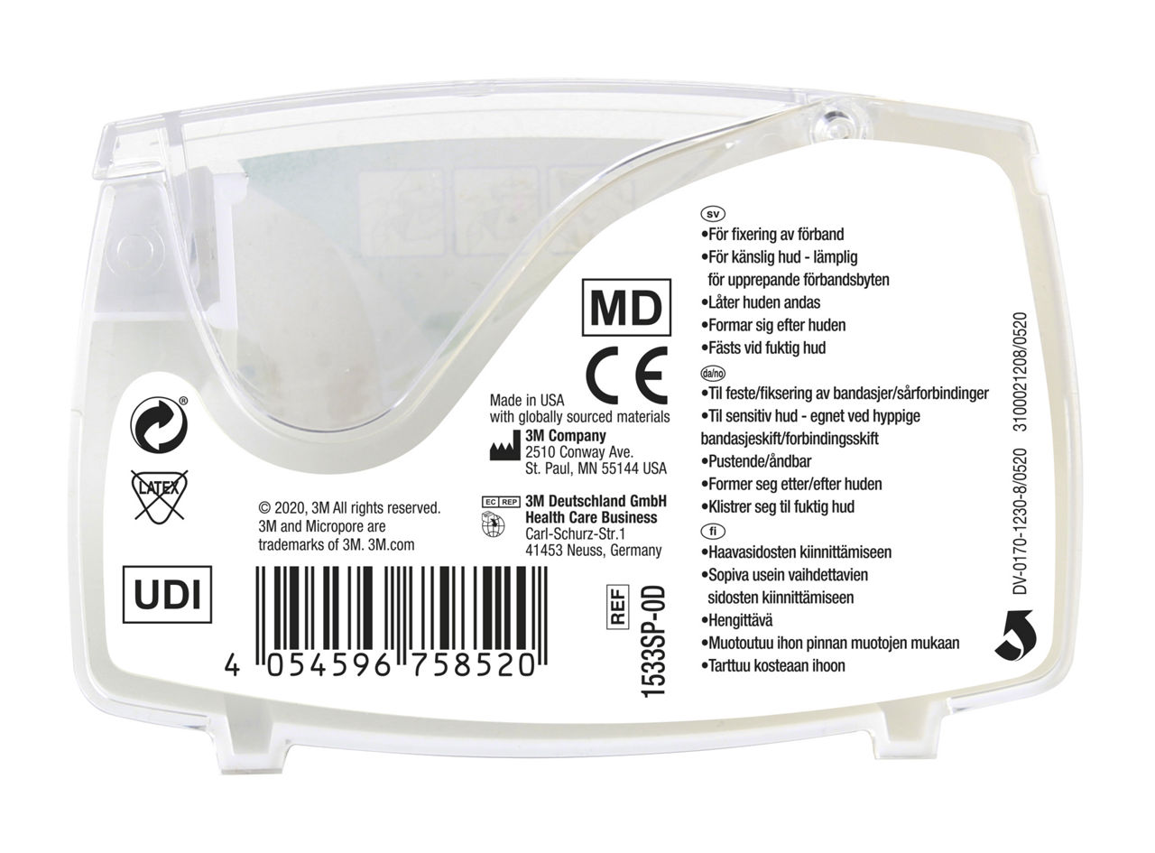3M™ Micropore™ Surgical Tape Tan Dispenser 1533SP-0D_back
