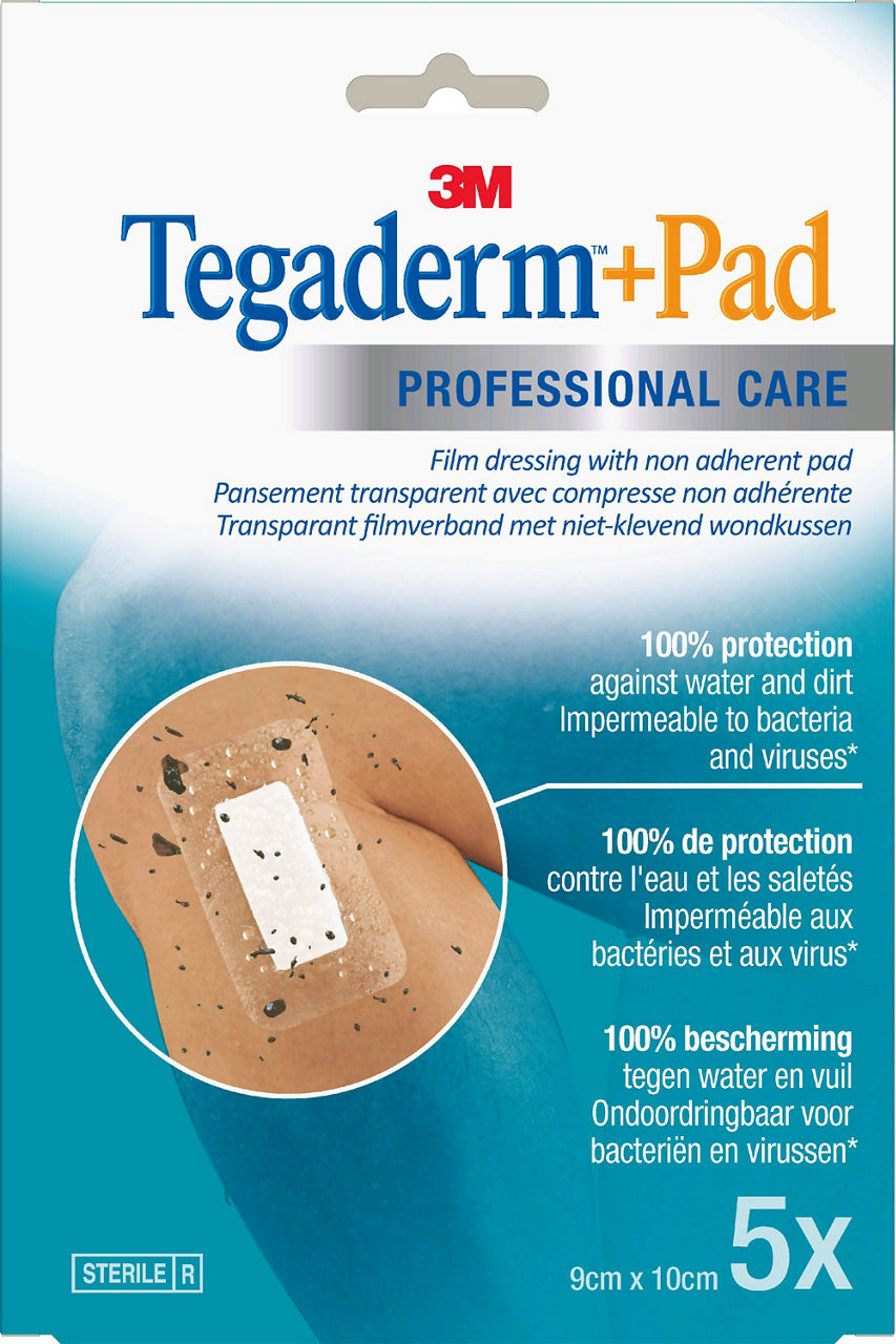 3M™ Tegaderm™+ Pad Film Dressing with Non Adherent Pad, 3586P, 9 x 10cm, 5 Bag/Carton, 6 Carton/Case